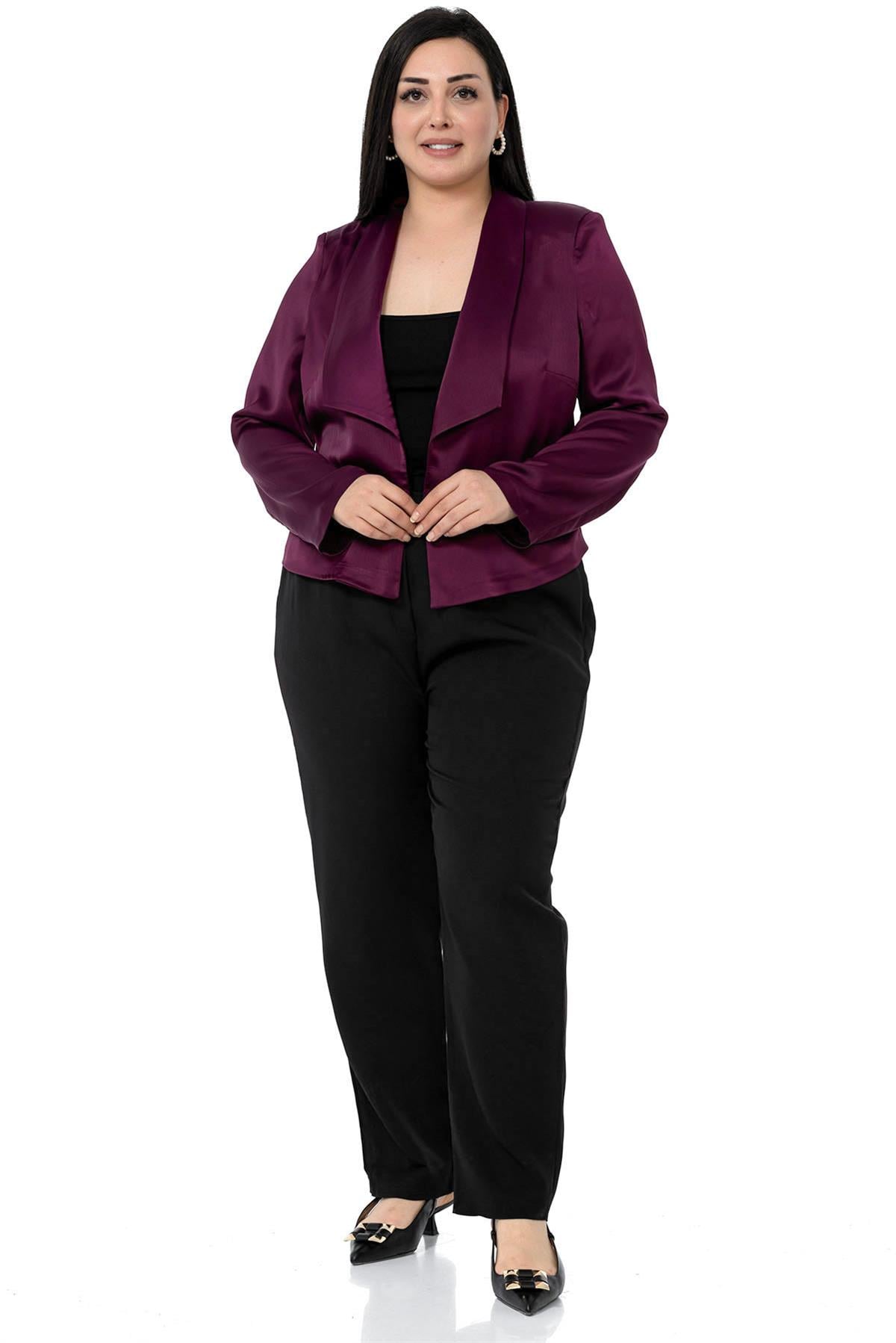 Plus Size Shawl Collar Unlined Short Satin Plum Jacket