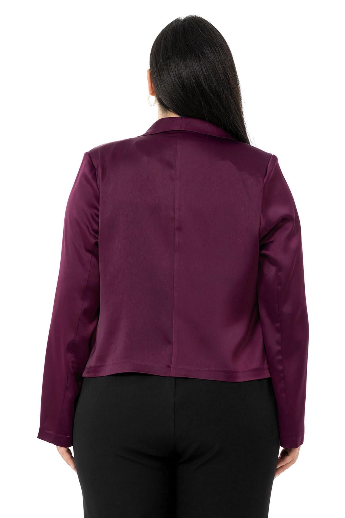 Plus Size Shawl Collar Unlined Short Satin Plum Jacket