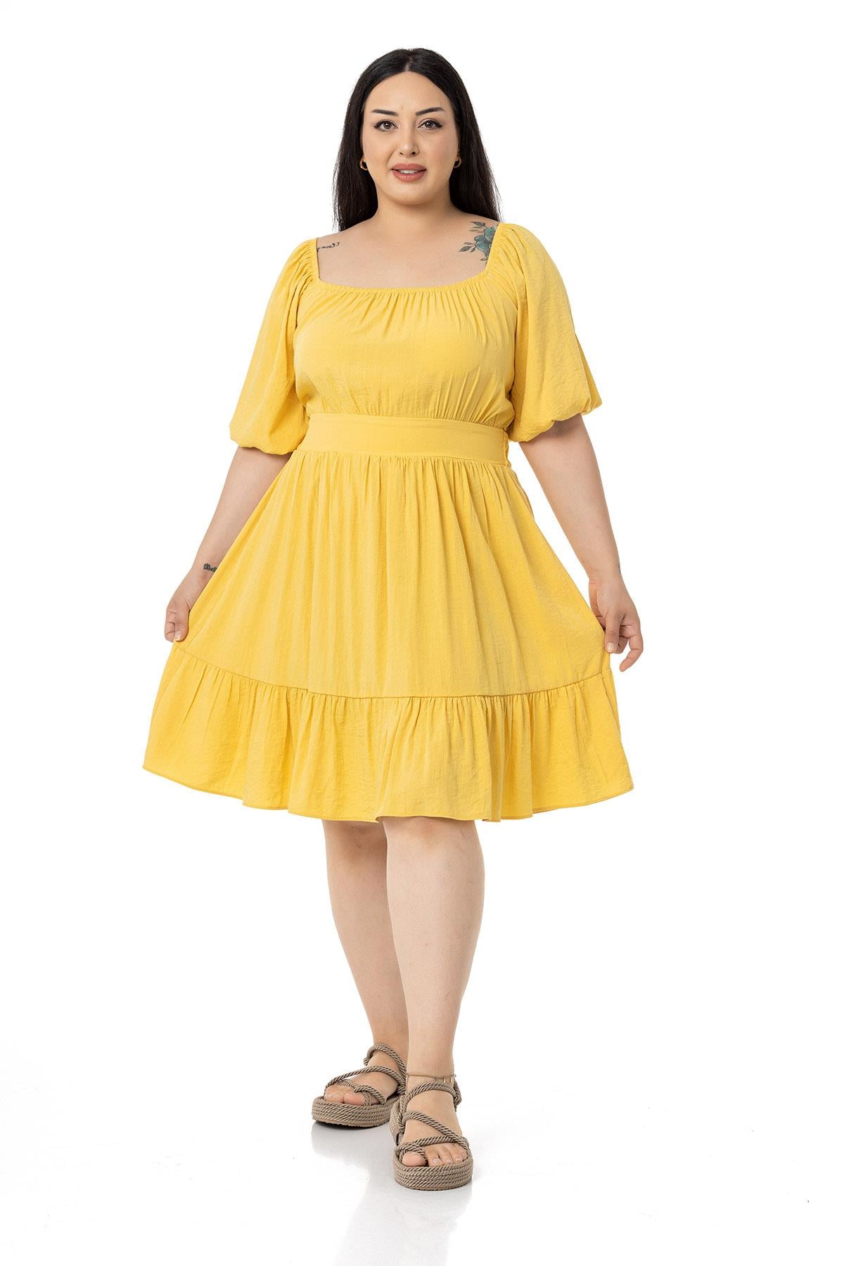 Plus Size Backless Short Yellow Dress