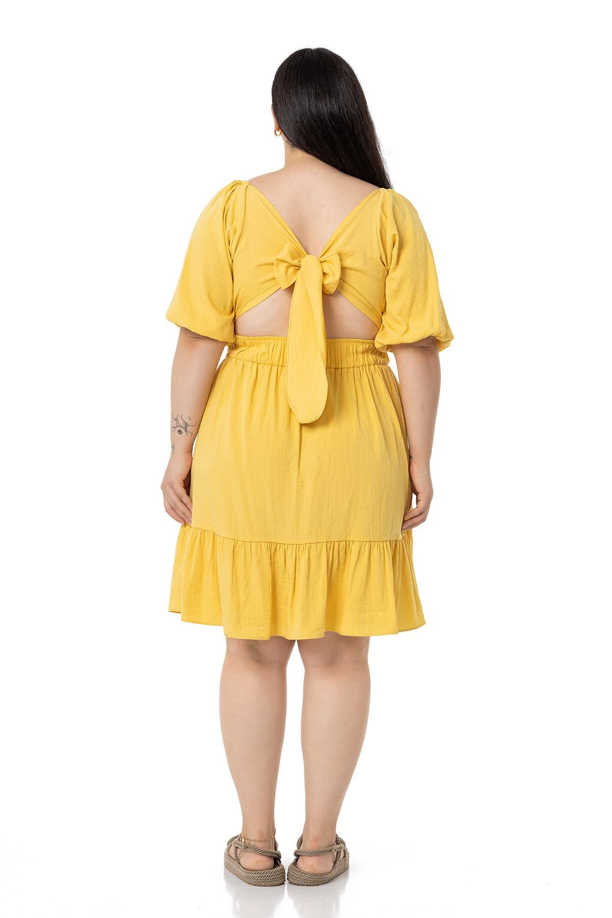 Plus Size Backless Short Yellow Dress