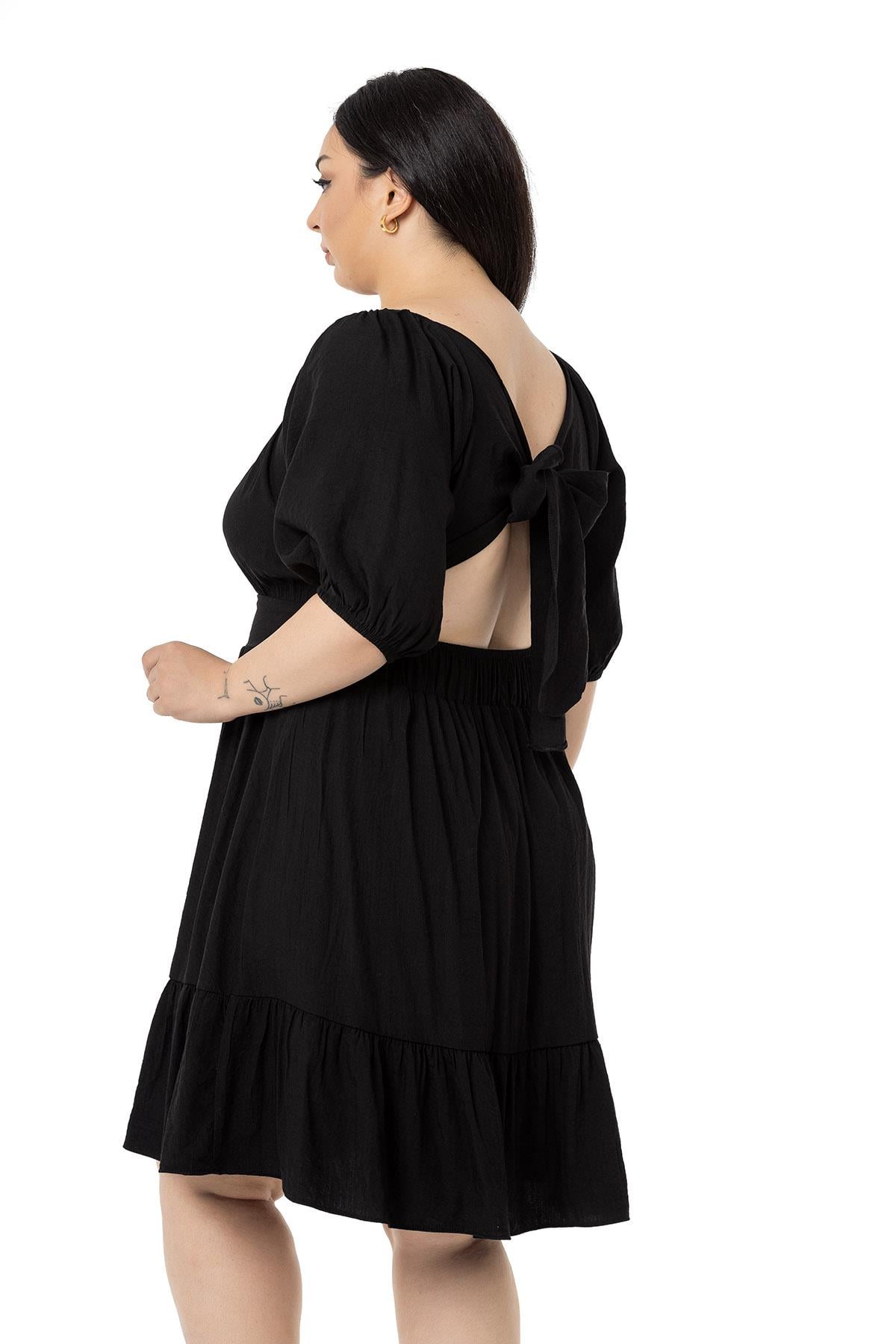 Plus Size Backless Short Black Dress