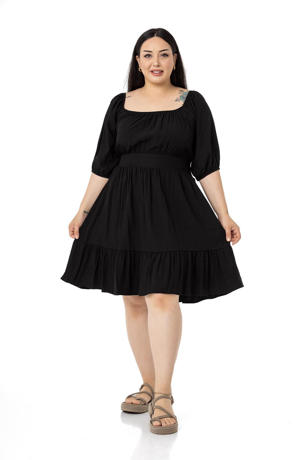 Plus Size Backless Short Black Dress