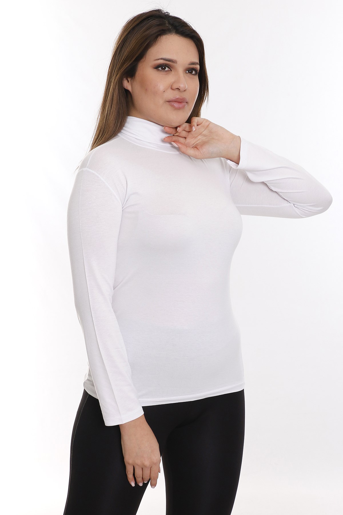 Büyük Beden Tam Balıkçı Viskon Boğazlı Beyaz Body