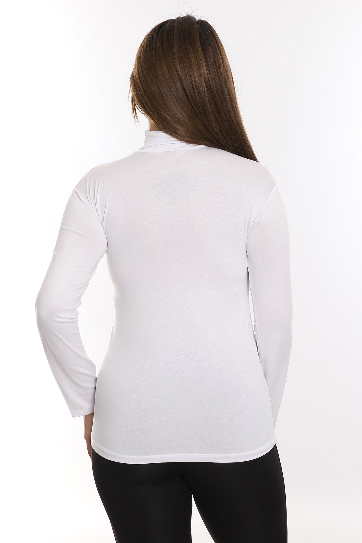 Büyük Beden Tam Balıkçı Viskon Boğazlı Beyaz Body