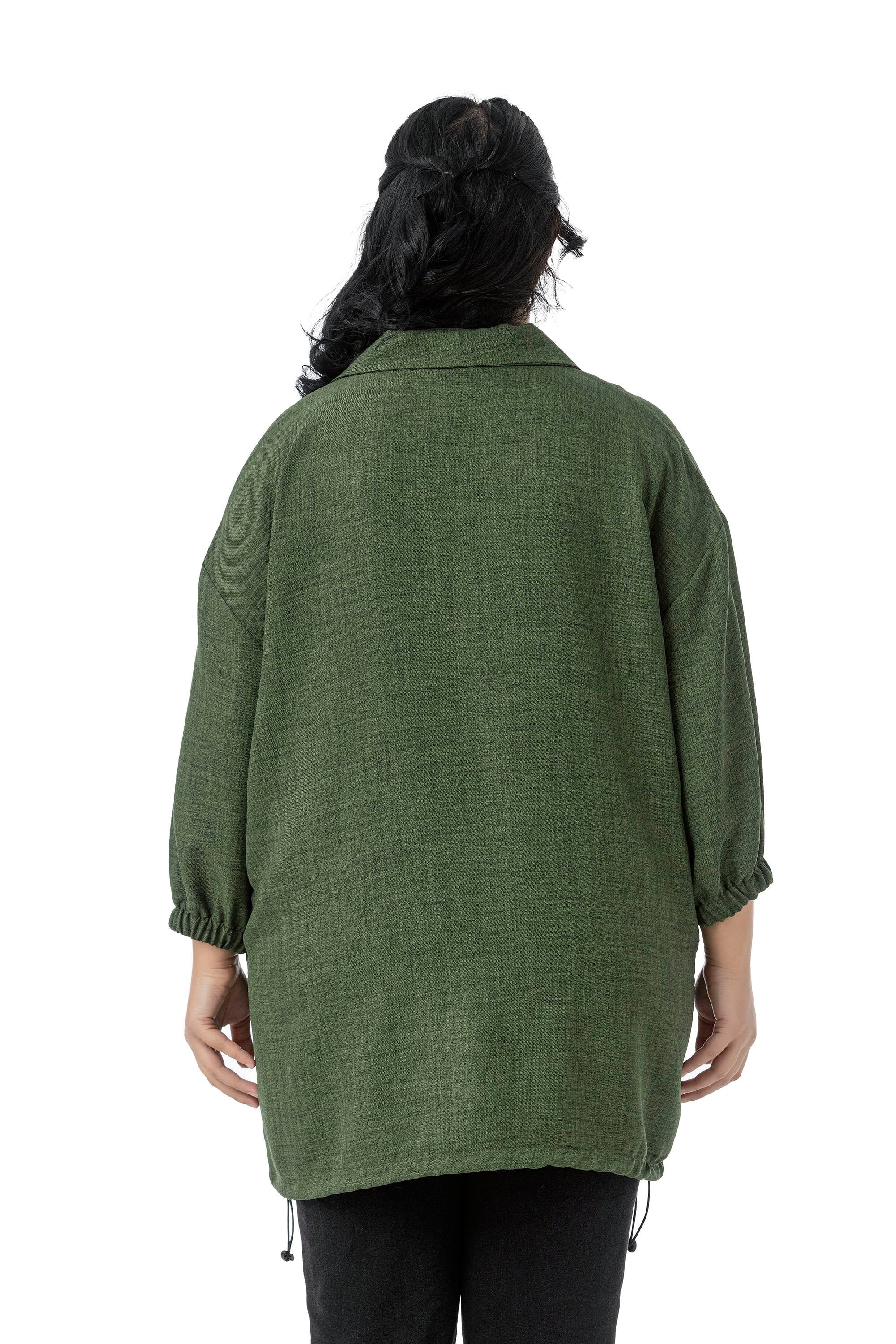 Plus Size Three Quarter Sleeve Pocket Detailed Skirt Stopper Gathered Khaki Blouse