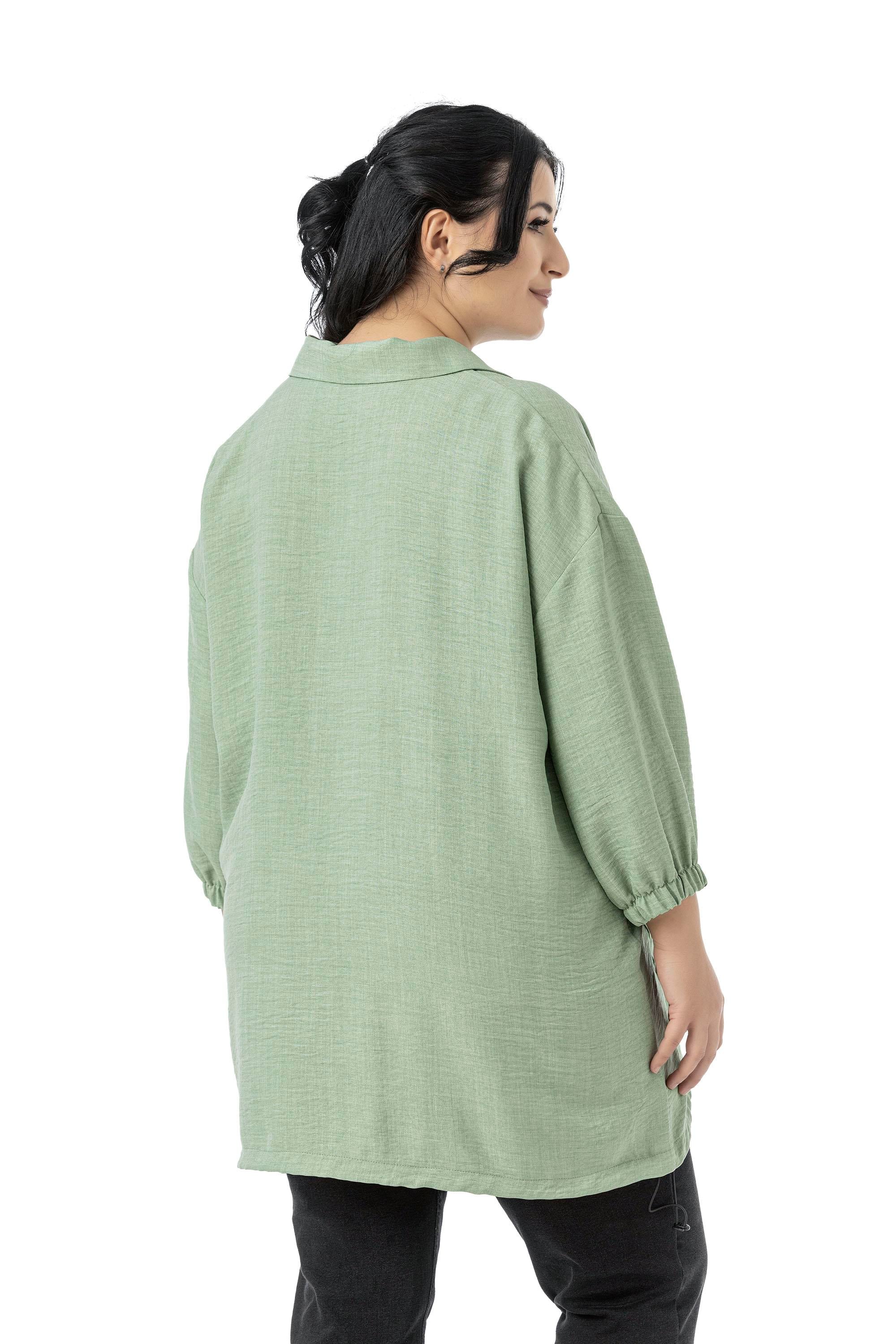 Plus Size Three Quarter Sleeve Pocket Detailed Skirt Stopper Gathered Shamrock Blouse