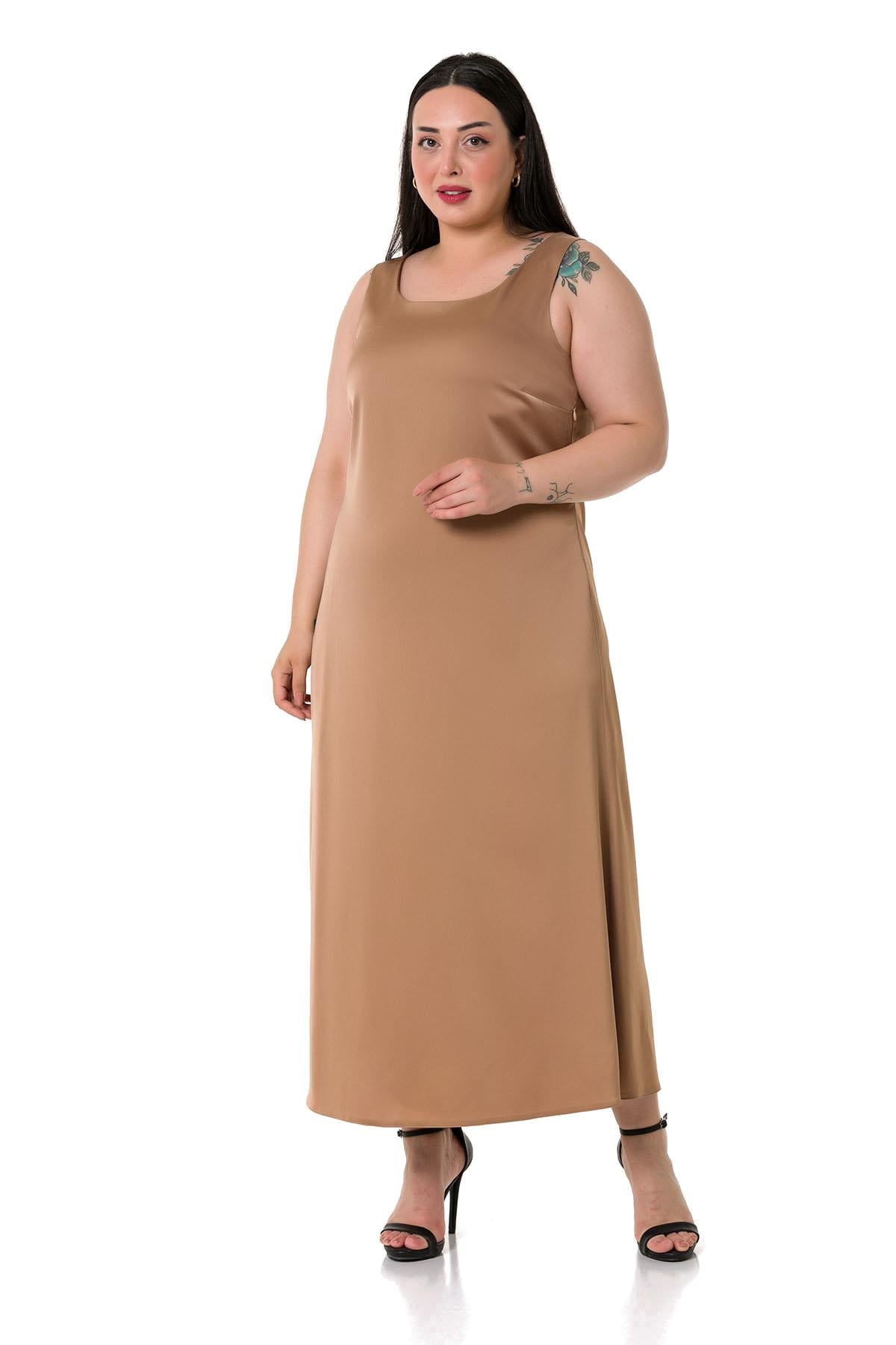 Plus Size U Neck Satin Mink Long Dress