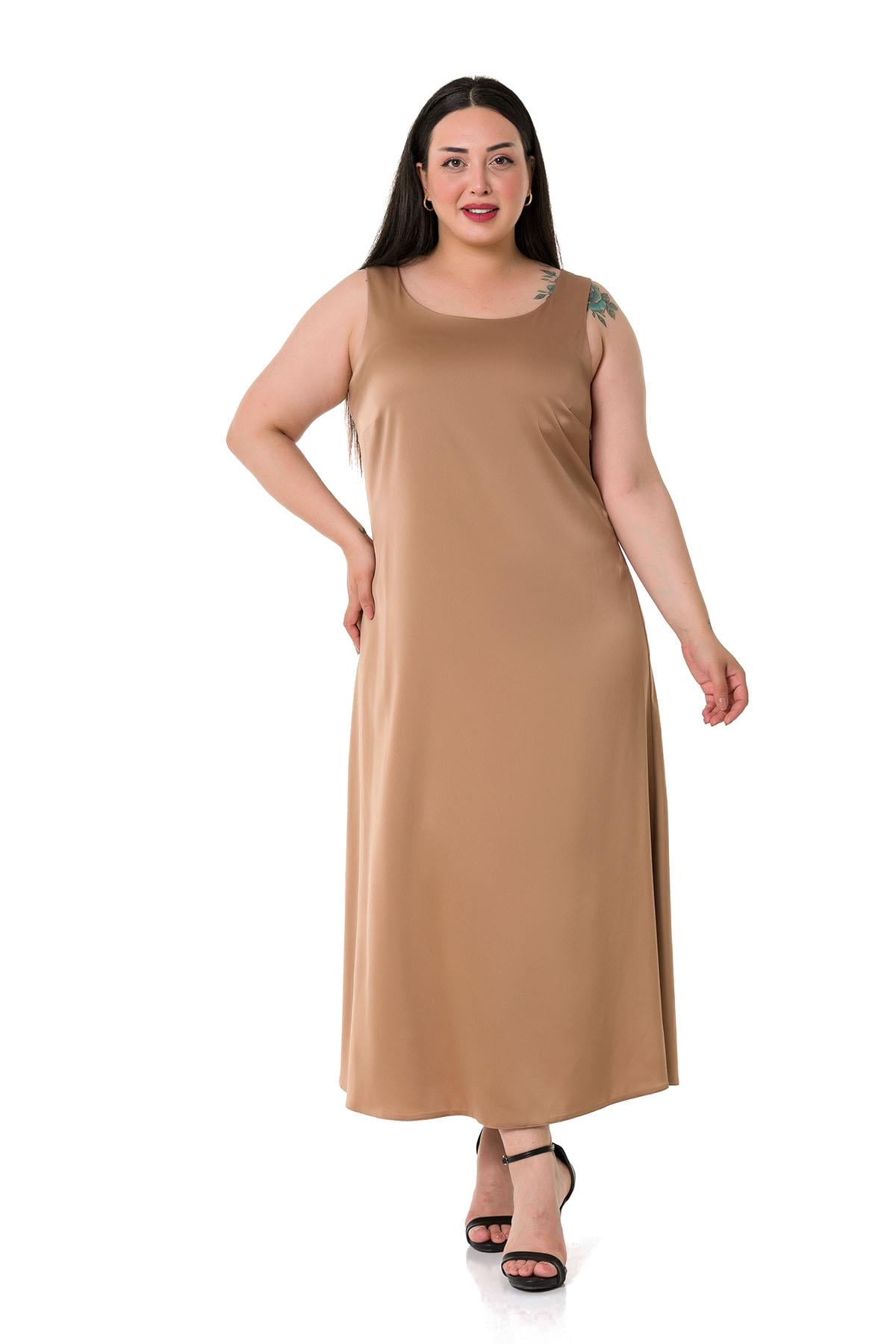 Plus Size U Neck Satin Mink Long Dress