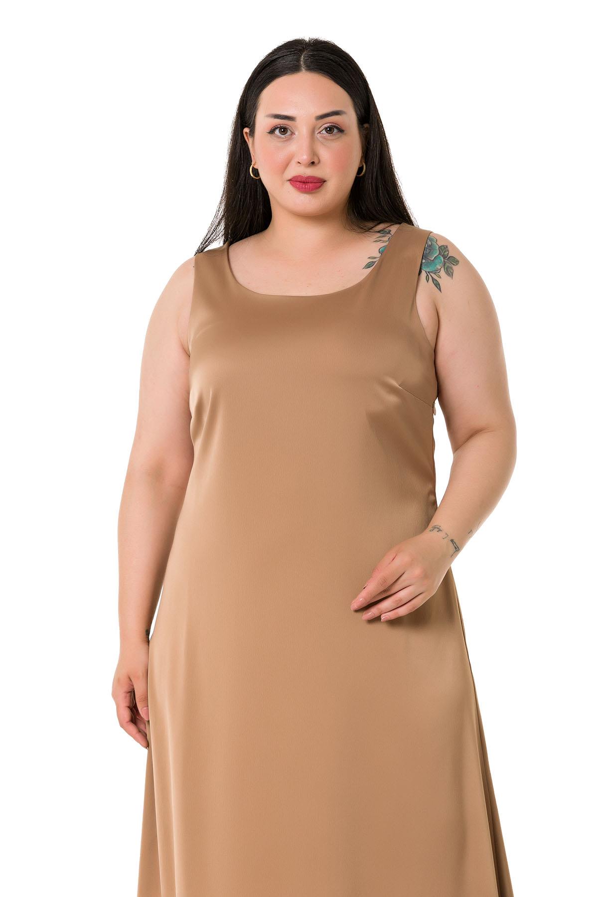 Plus Size U Neck Satin Mink Long Dress