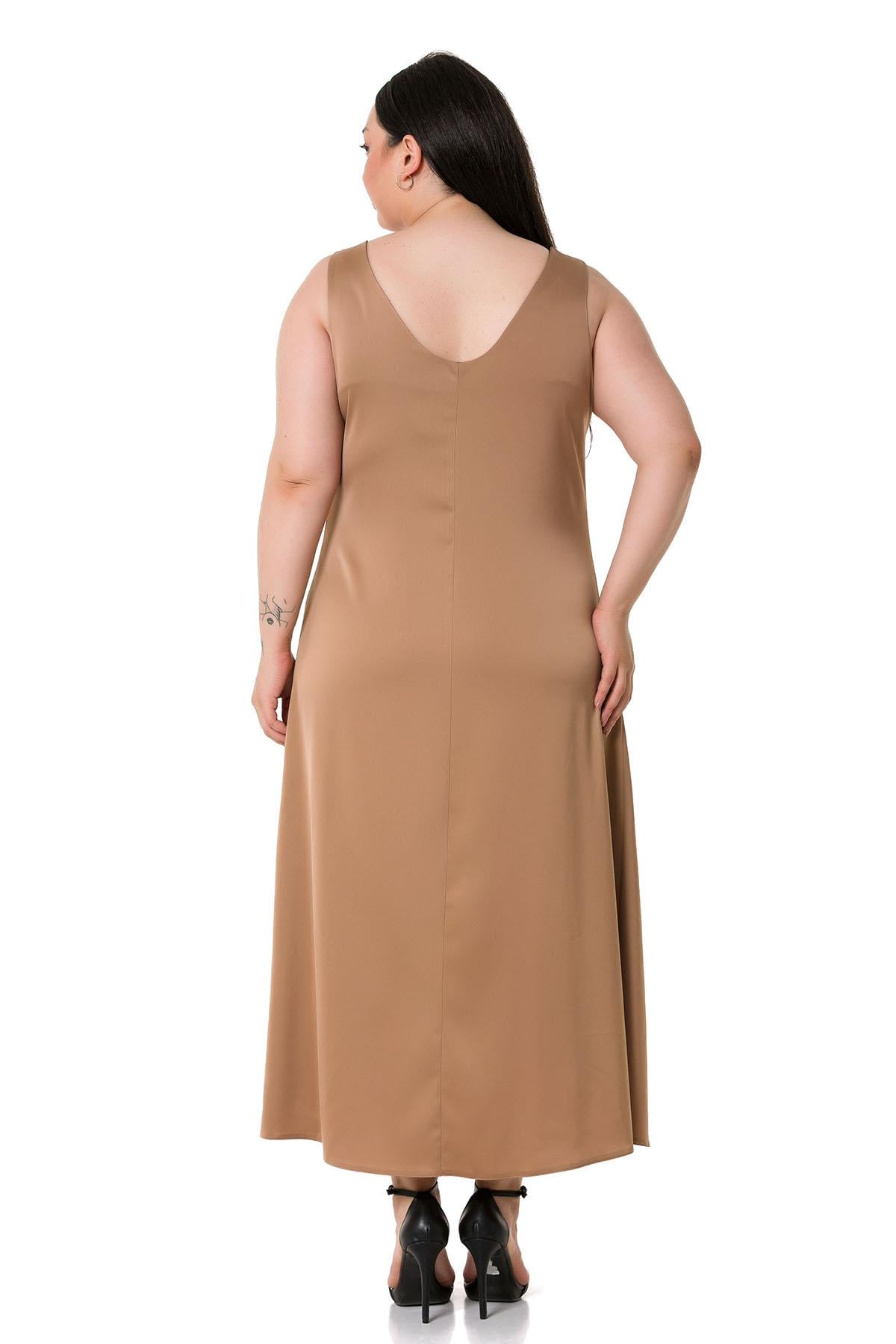 Plus Size U Neck Satin Mink Long Dress