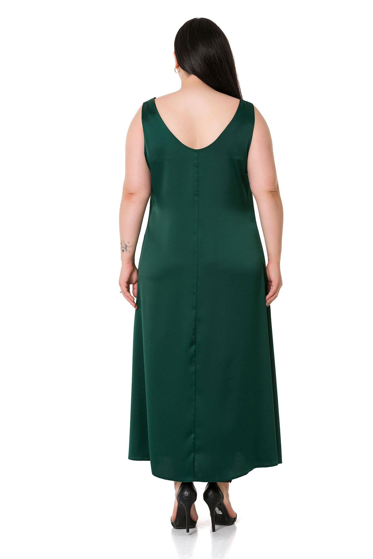 Plus Size U Neck Satin Emerald Long Dress
