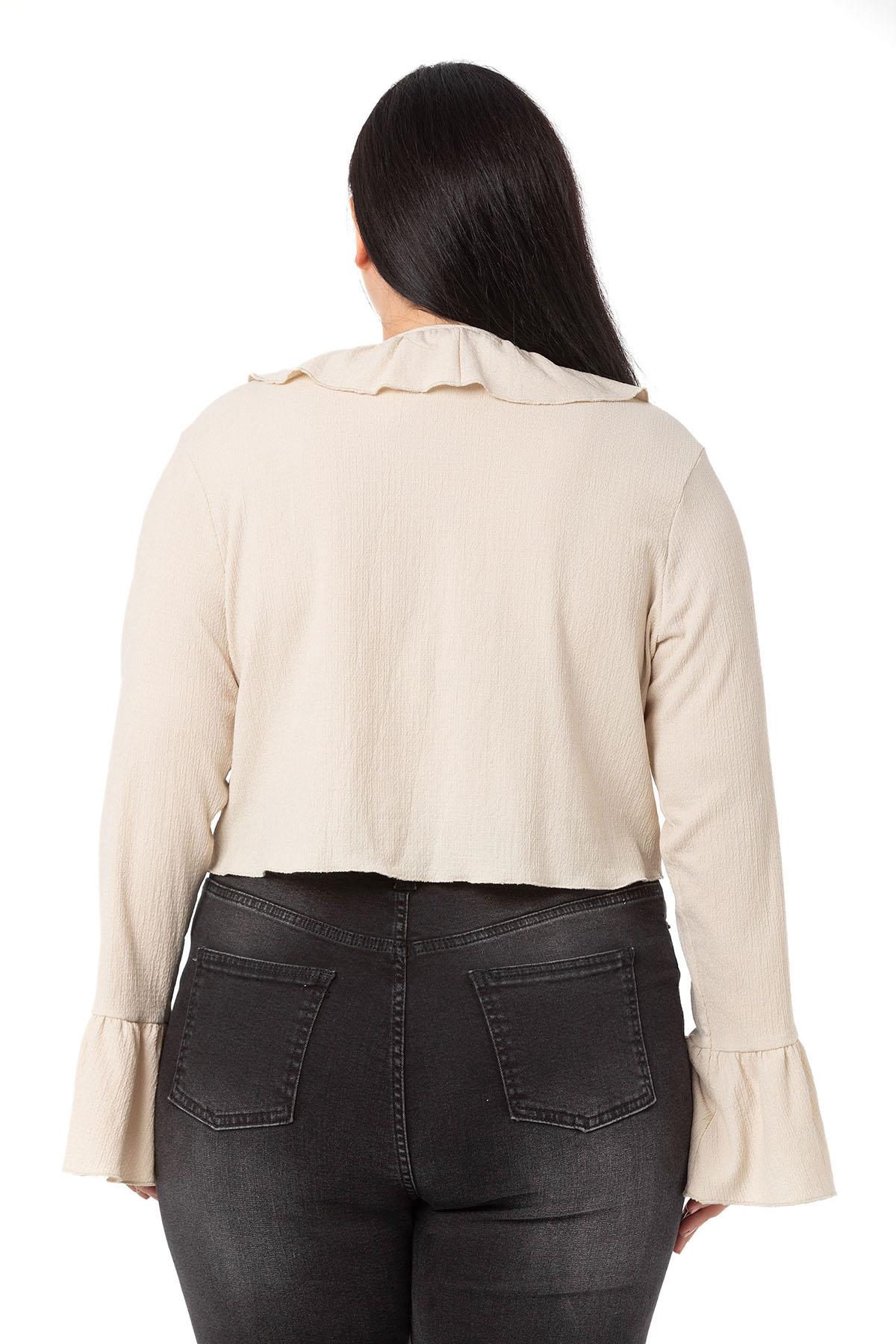 Plus Size Beige Bolero with Frill Detail on Collar and Sleeves