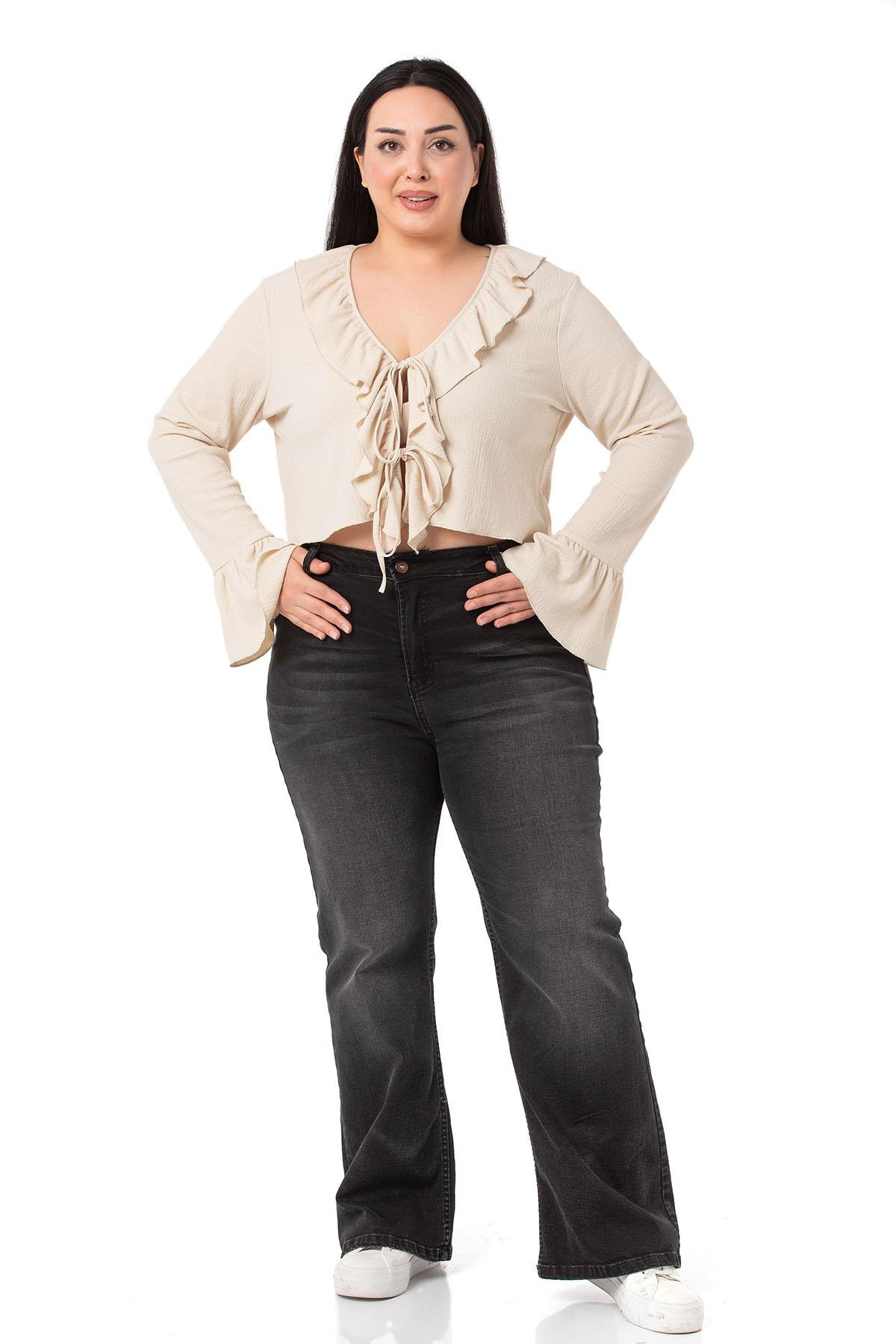 Plus Size Beige Bolero with Frill Detail on Collar and Sleeves