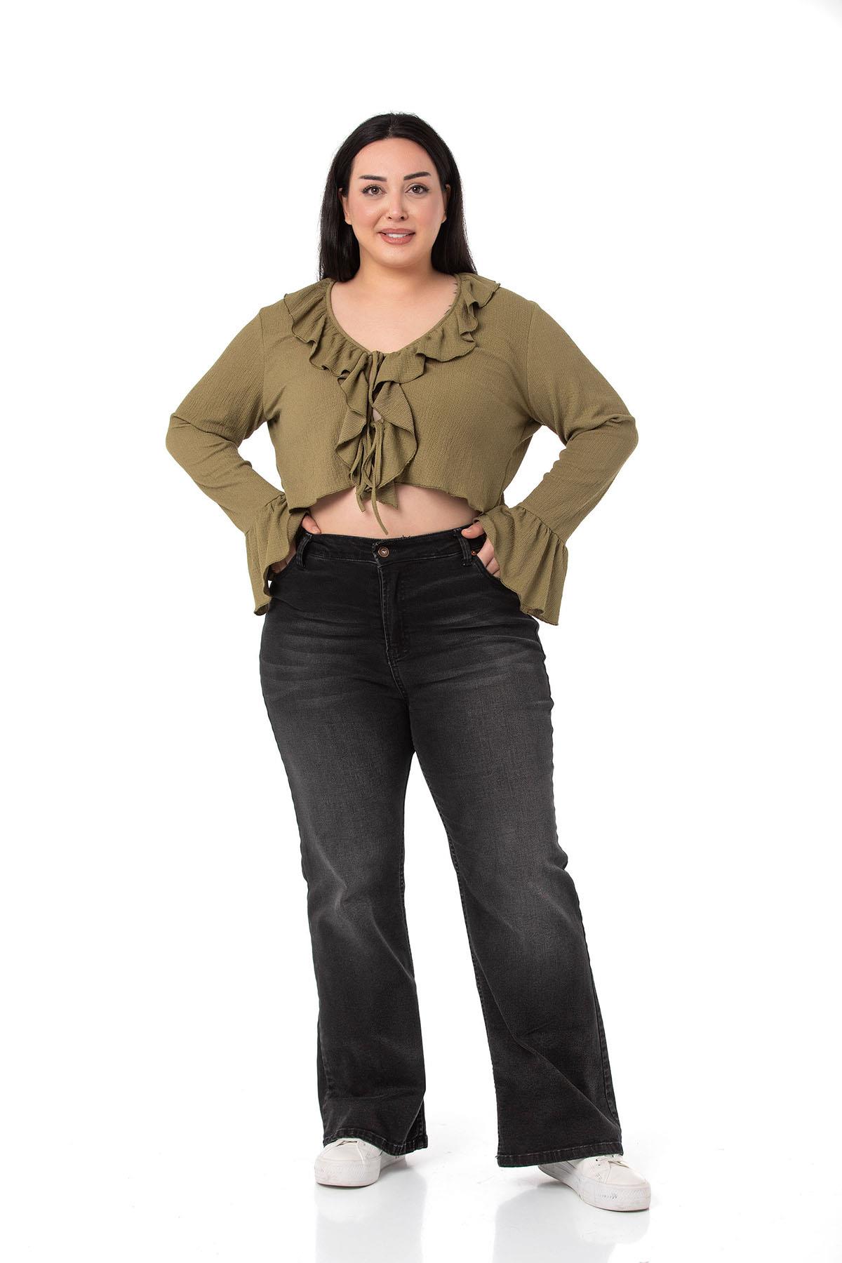 Plus Size Khaki Bolero with Frill Detail on Collar and Sleeves