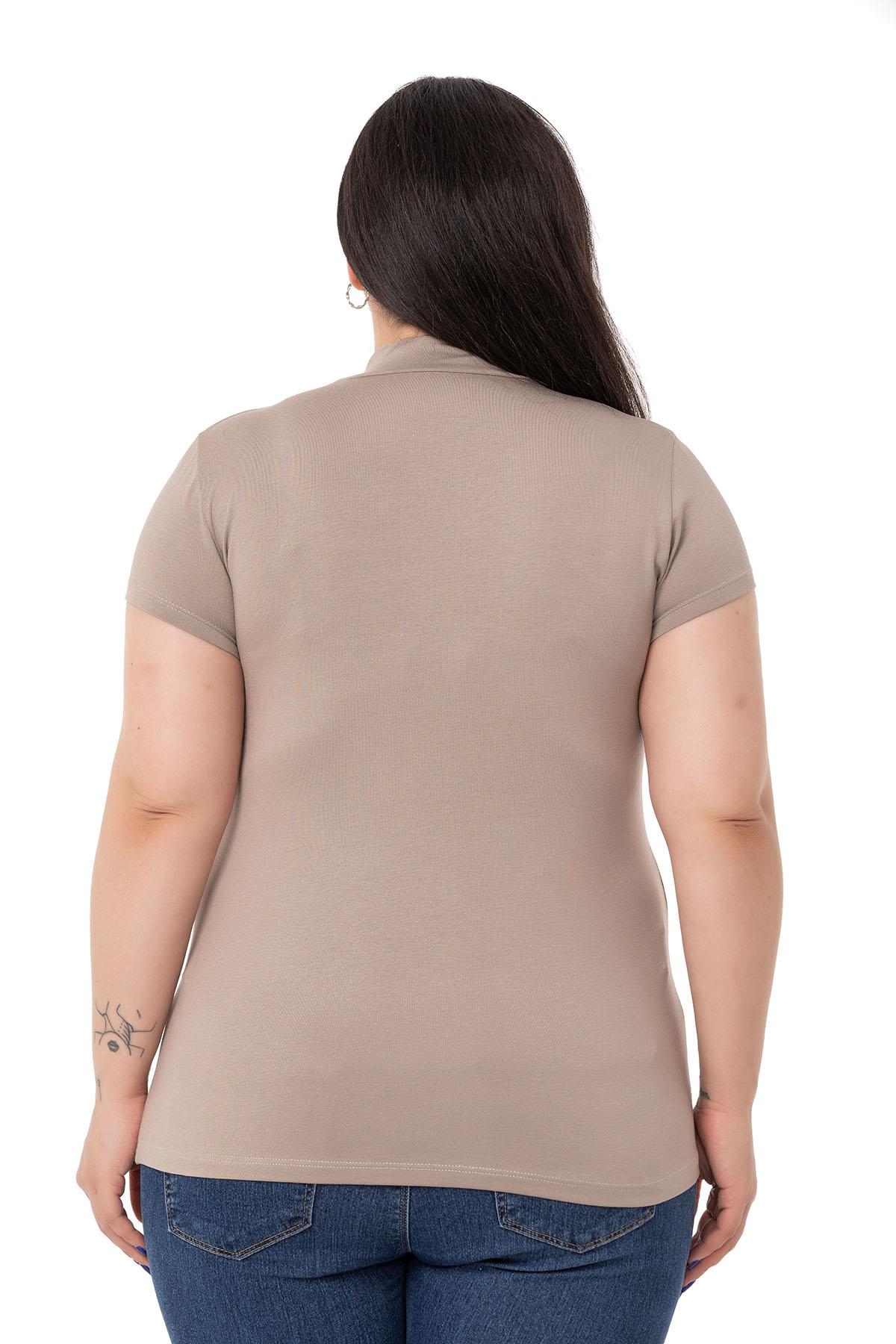 Büyük Beden Yarım Balıkçı Kısa Kollu Viskon Vizon Body