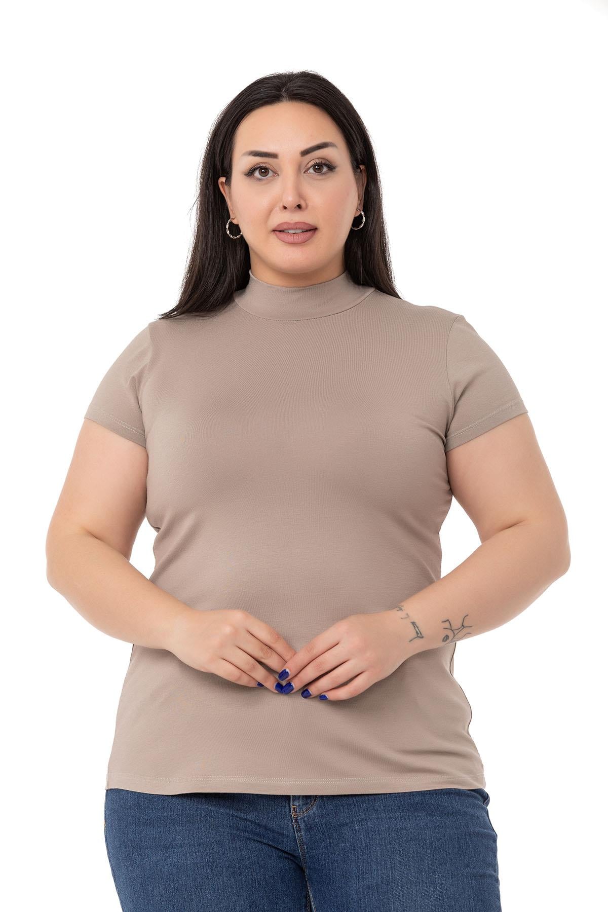 Büyük Beden Yarım Balıkçı Kısa Kollu Viskon Vizon Body