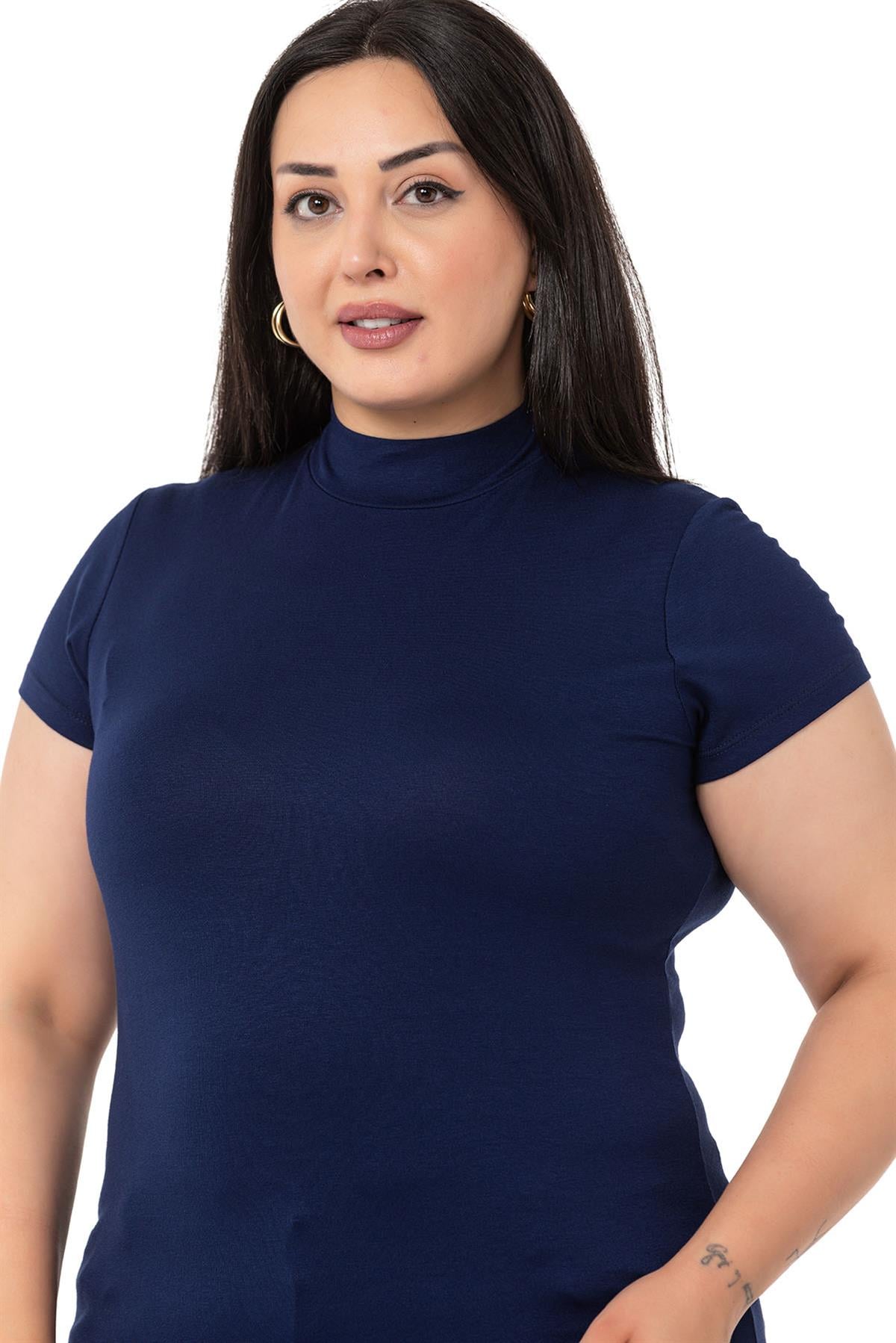 Büyük Beden Yarım Balıkçı Kısa Kollu Viskon Lacivert Body
