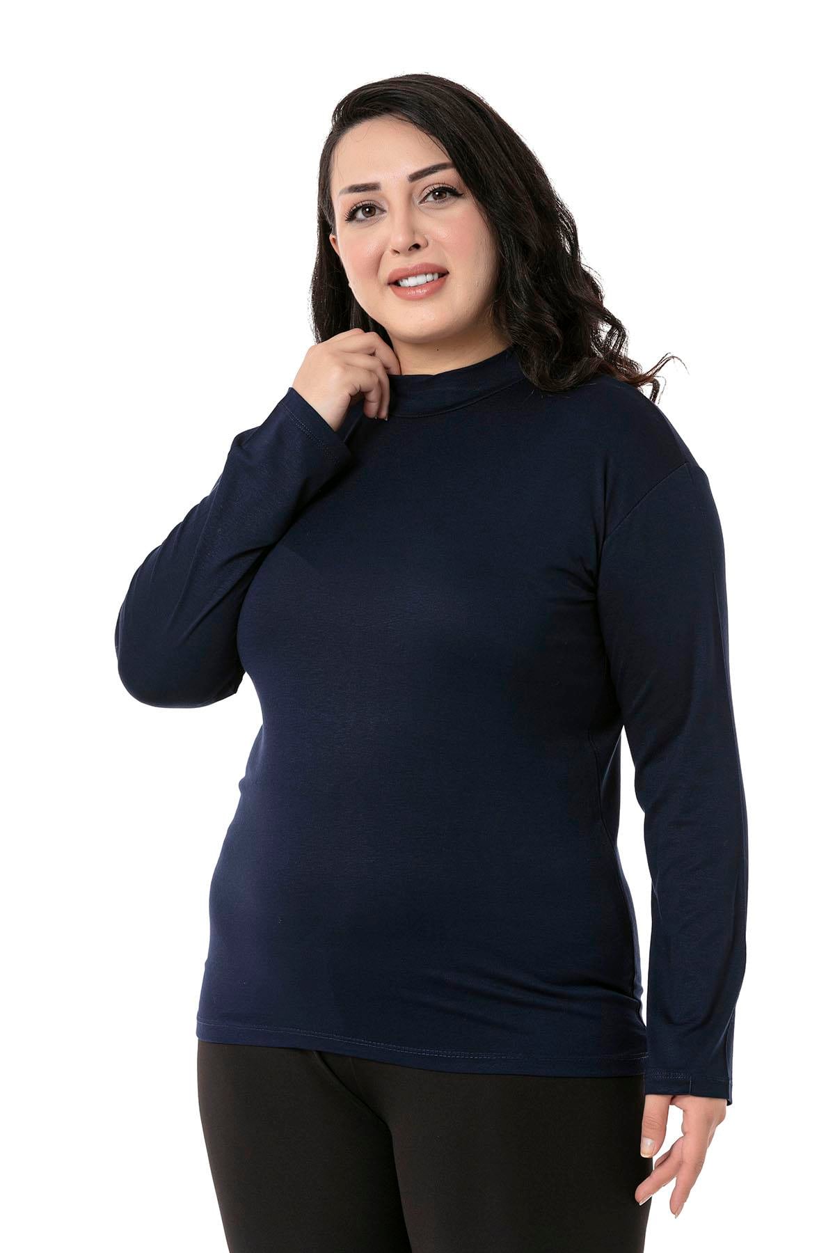 Büyük Beden Yarım Balıkçı Uzun Kollu Viskon Lacivert Body
