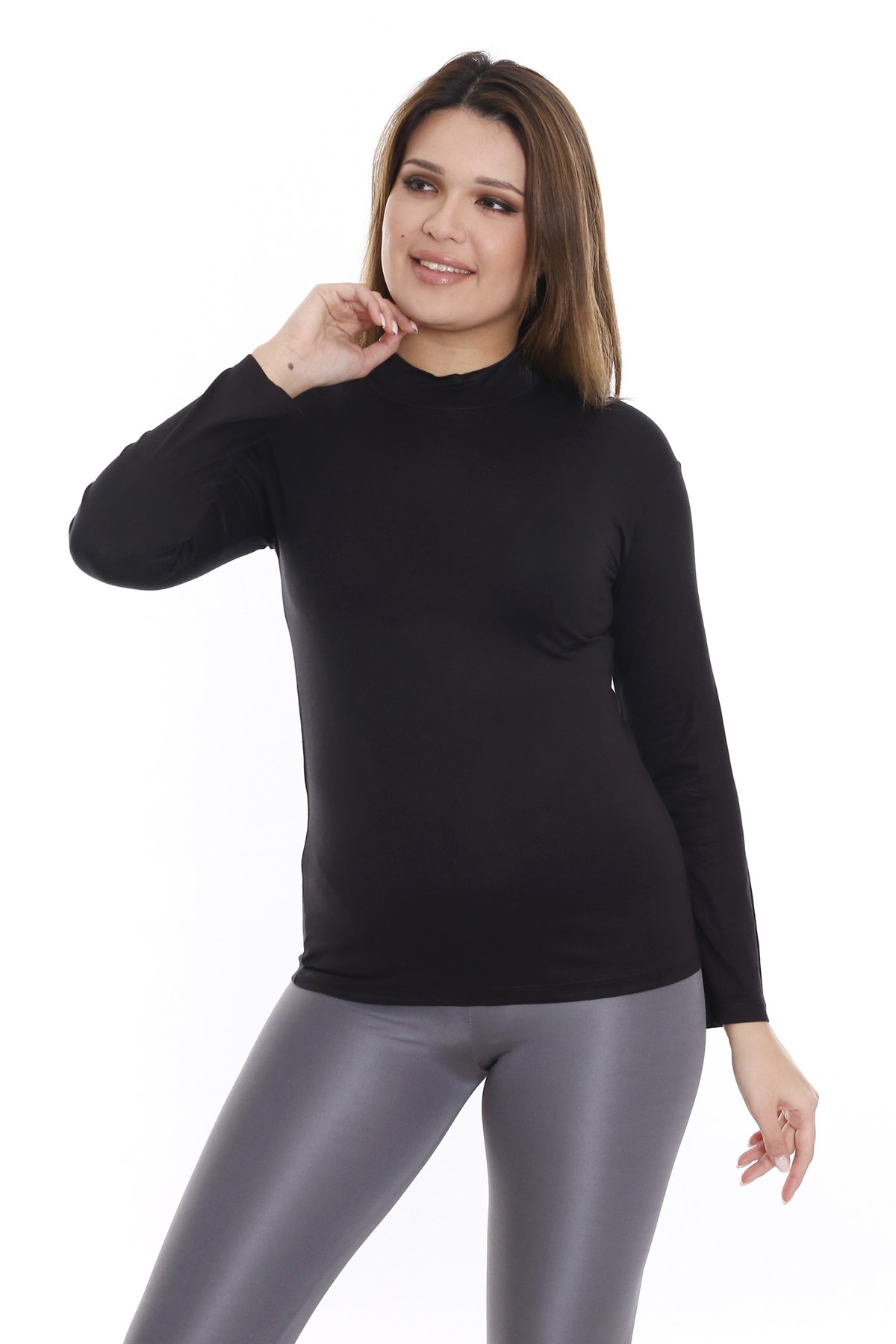 Büyük Beden Yarım Balıkçı Viskon Boğazlı Siyah Body