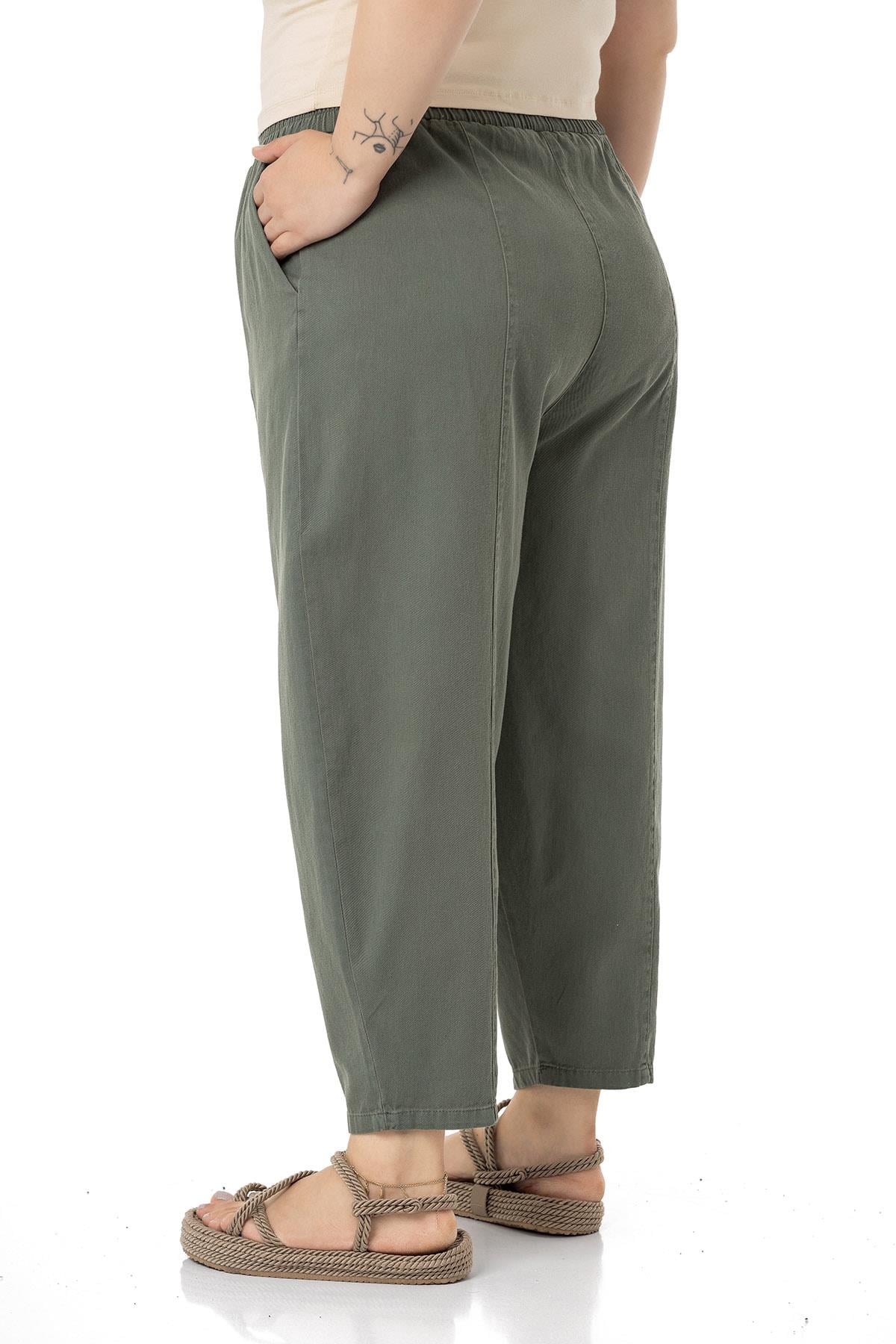 Plus Size Half Shalwar Khaki Trousers with Elastic Waist