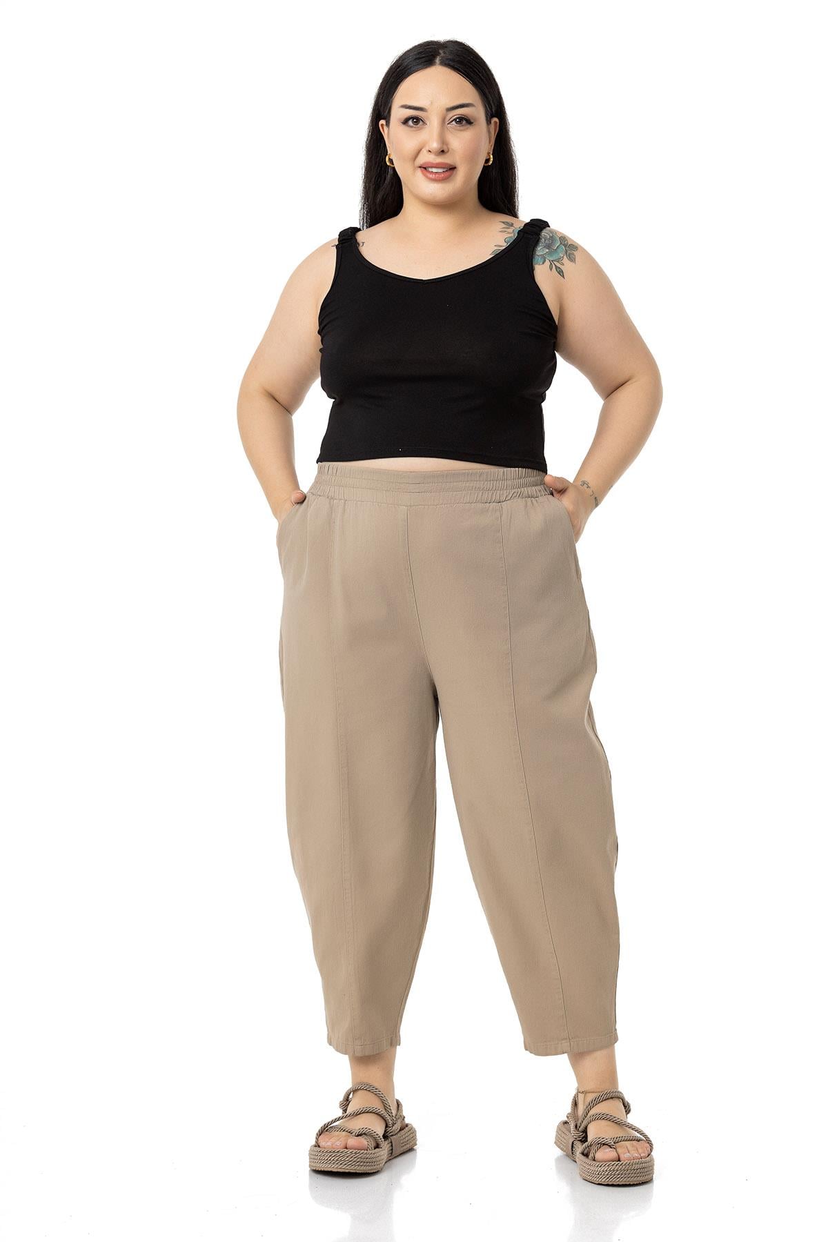 Plus Size Half Shalwar Mink Trousers with Elastic Waist