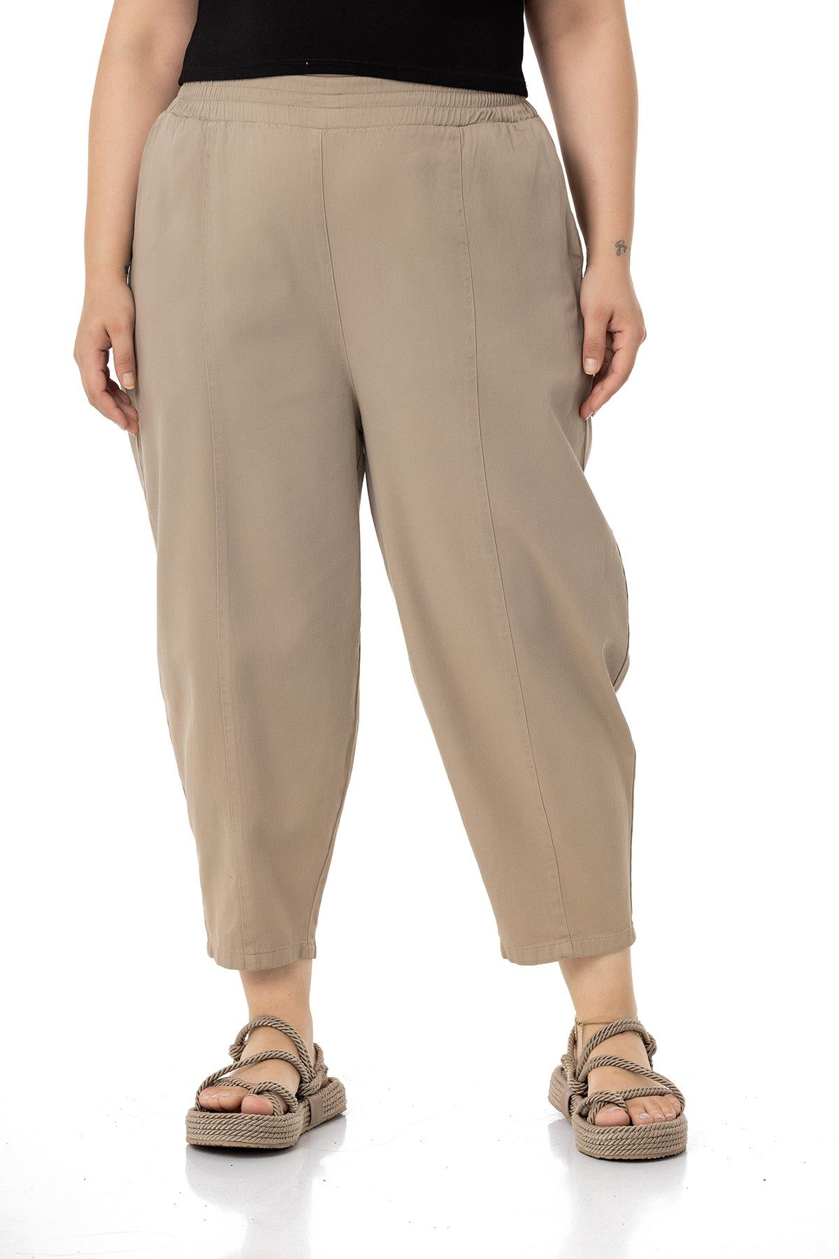 Plus Size Half Shalwar Mink Trousers with Elastic Waist