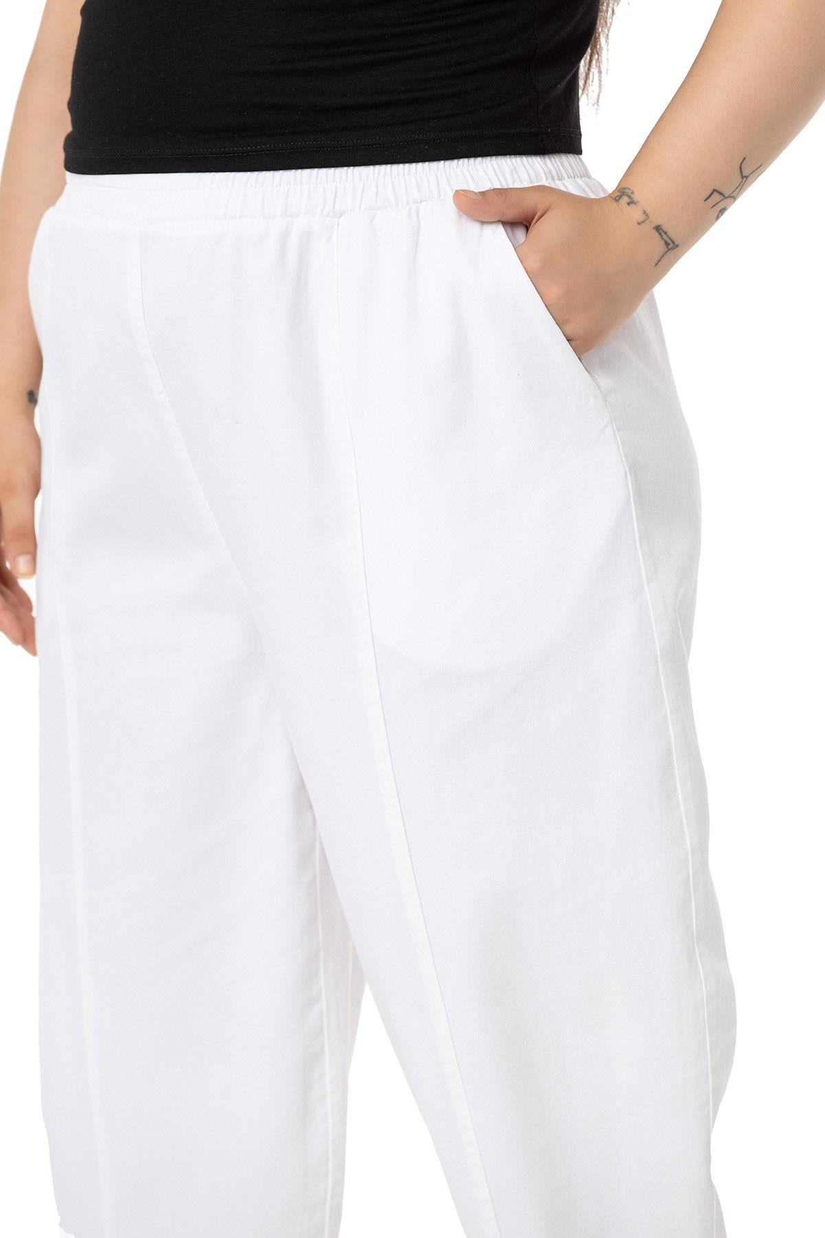 Plus Size Half Shalwar White Trousers with Elastic Waist