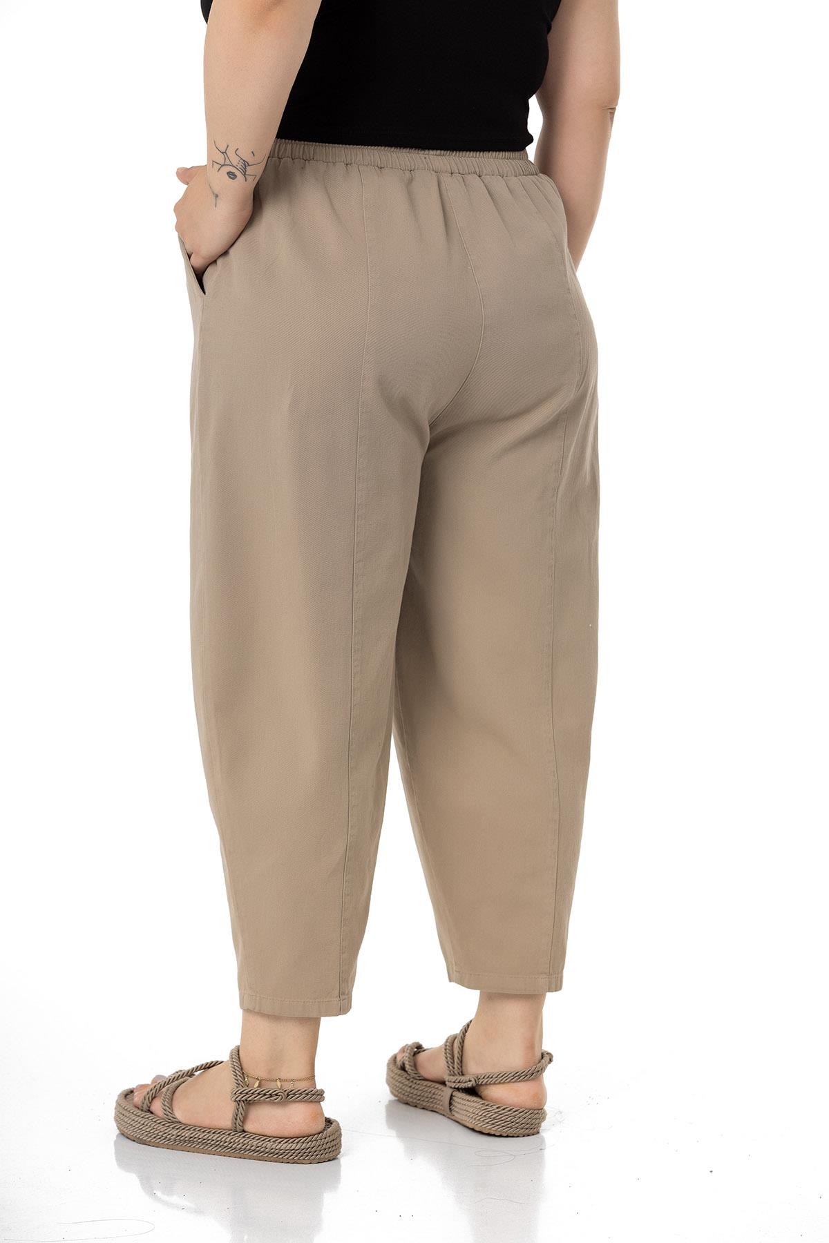 Plus Size Half Shalwar Mink Trousers with Elastic Waist