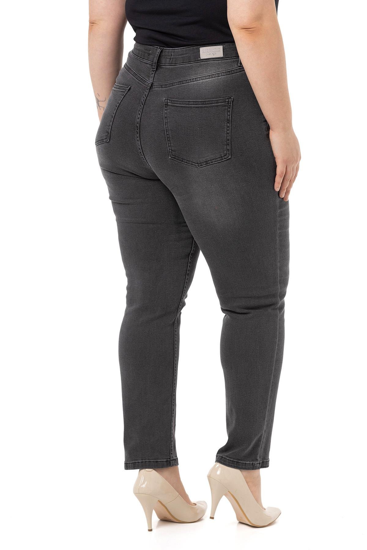 Plus Size High Waist Slim Leg Anthracite Trousers
