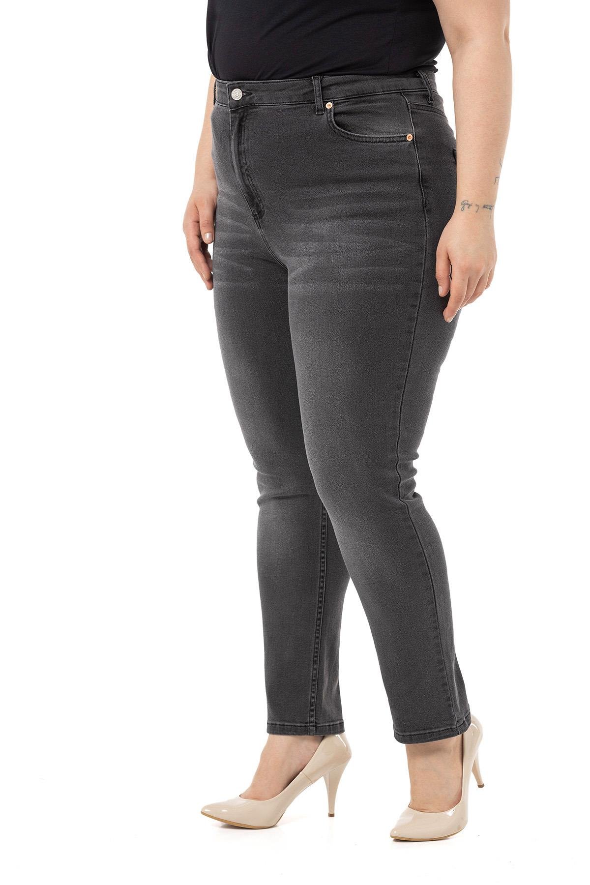 Plus Size High Waist Slim Leg Anthracite Trousers