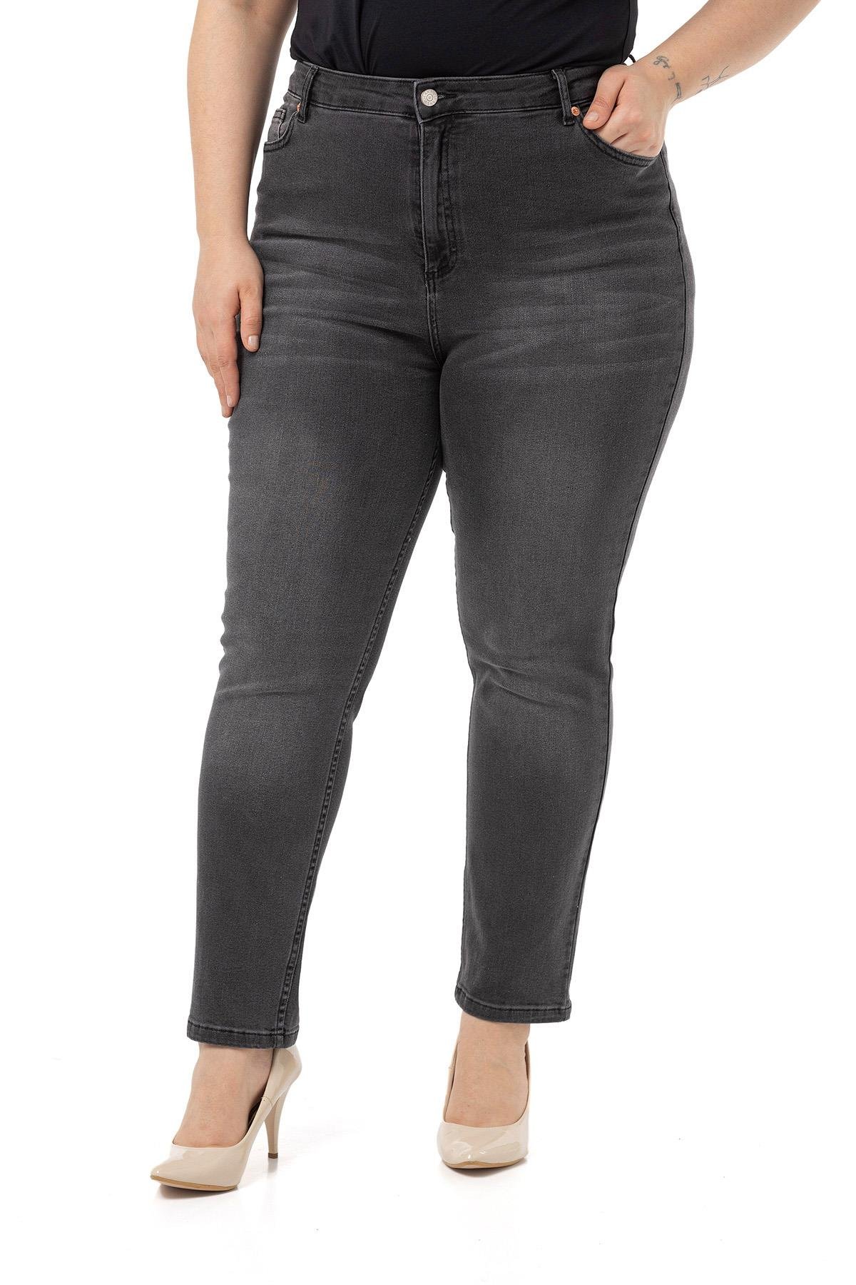 Plus Size High Waist Slim Leg Anthracite Trousers