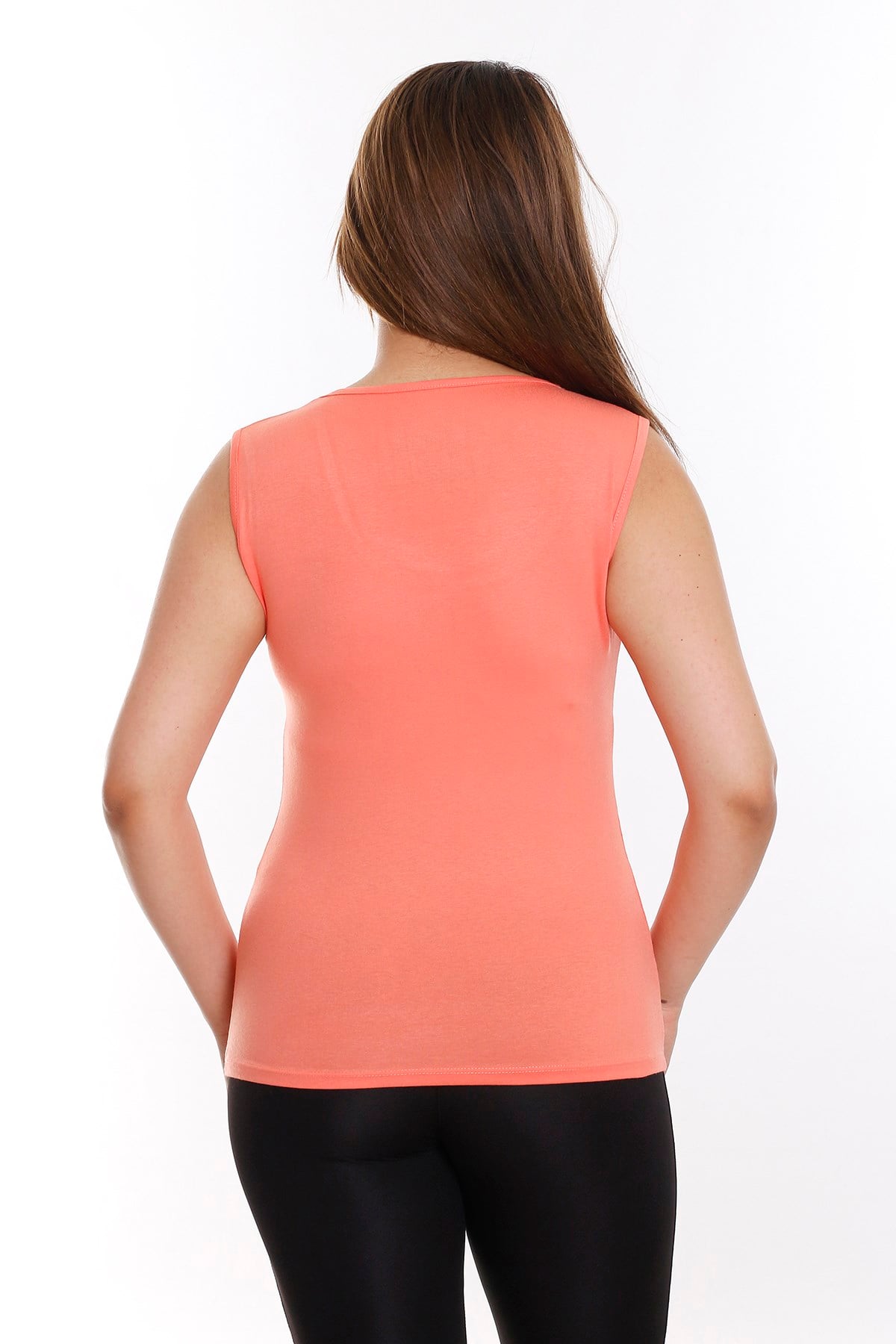 Büyük Beden Yuvarlak Yaka Kalın Askılı Viskon Somon Body