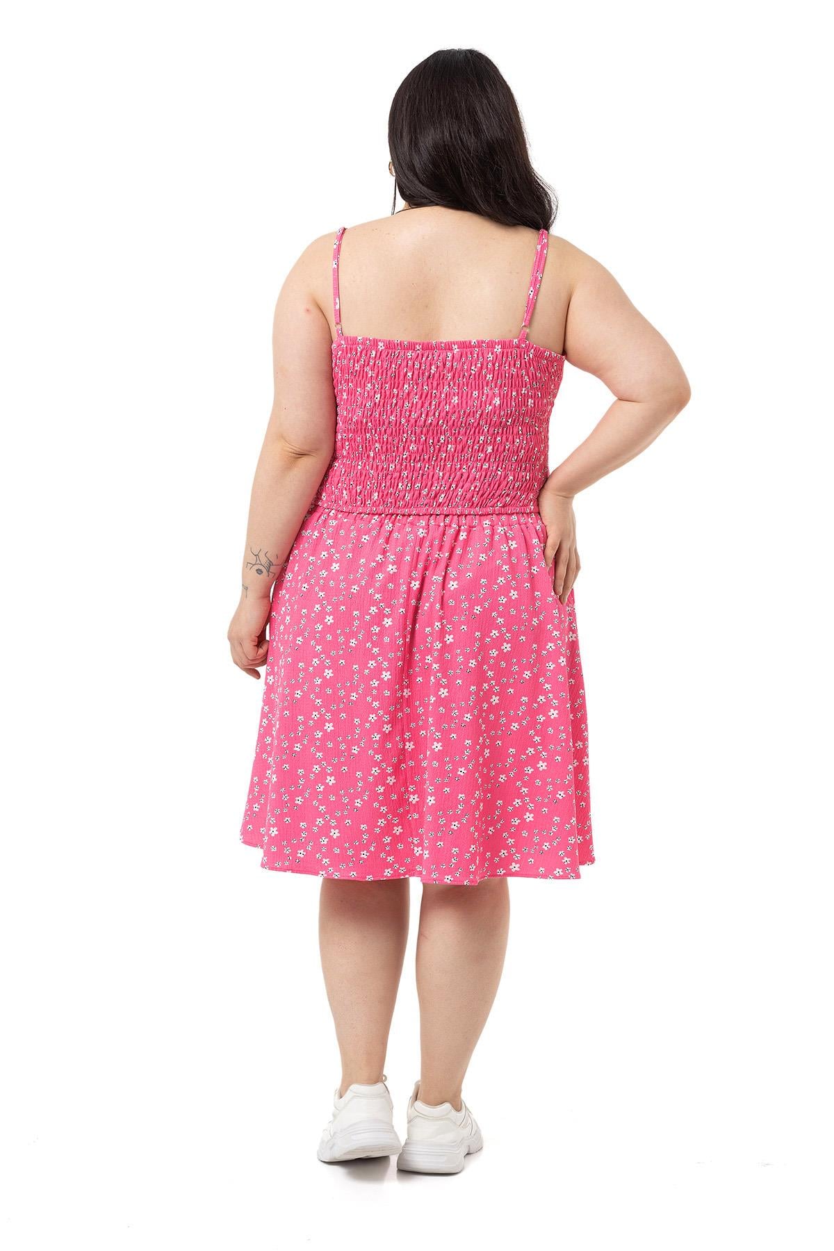 Plus Size Adjustable Thin Strap Blouse Skirt Fuchsia Double Suit