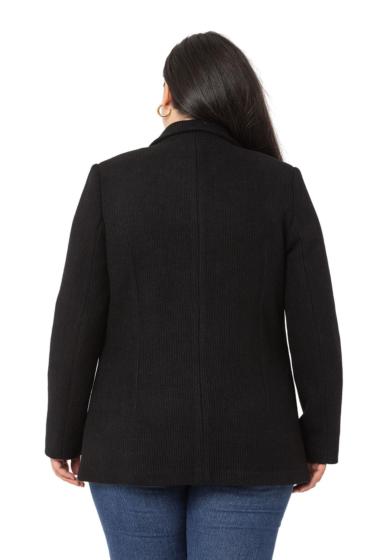 Plus Size Blazer Pocket Knitted Lined Black Jacket