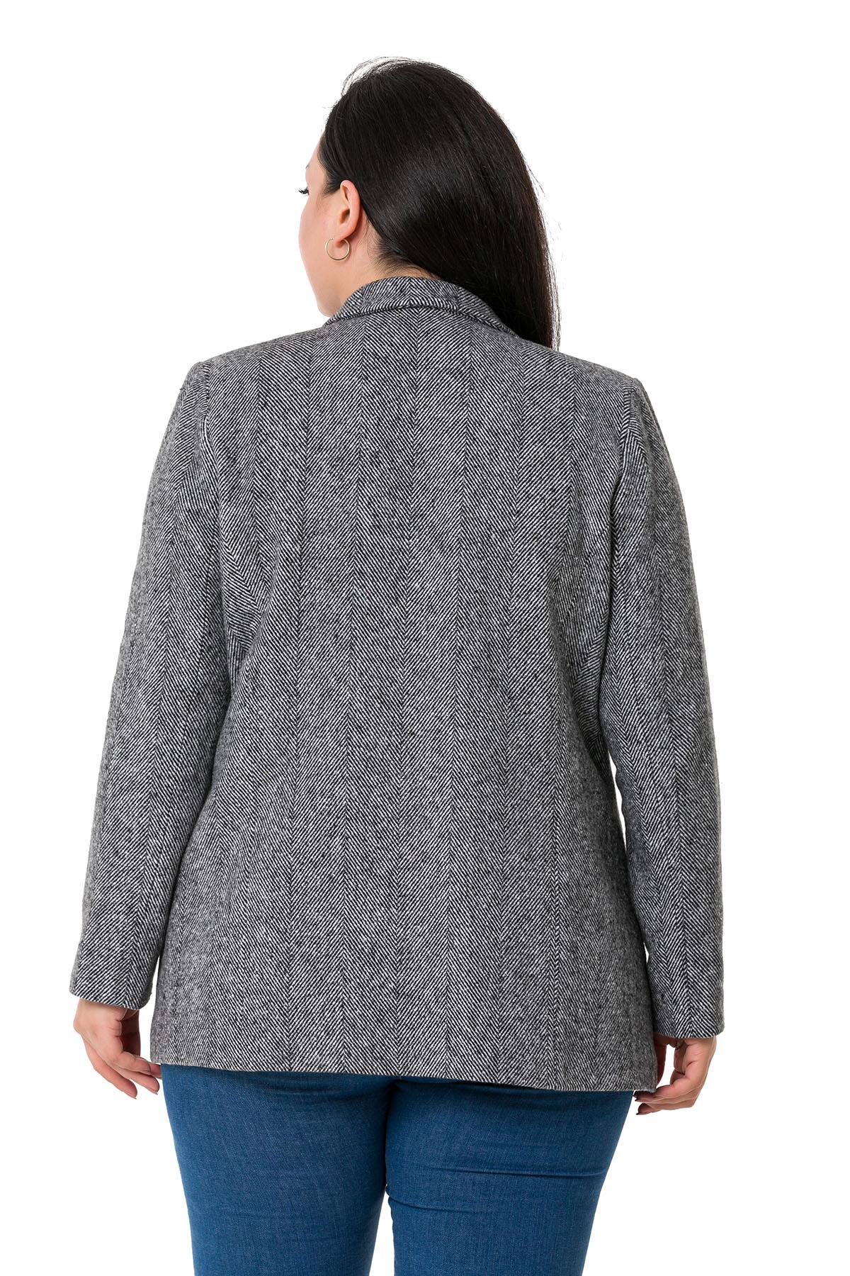 Büyük Beden Cepli Balıksırtı Blazer Astarlı Ekru Ceket  