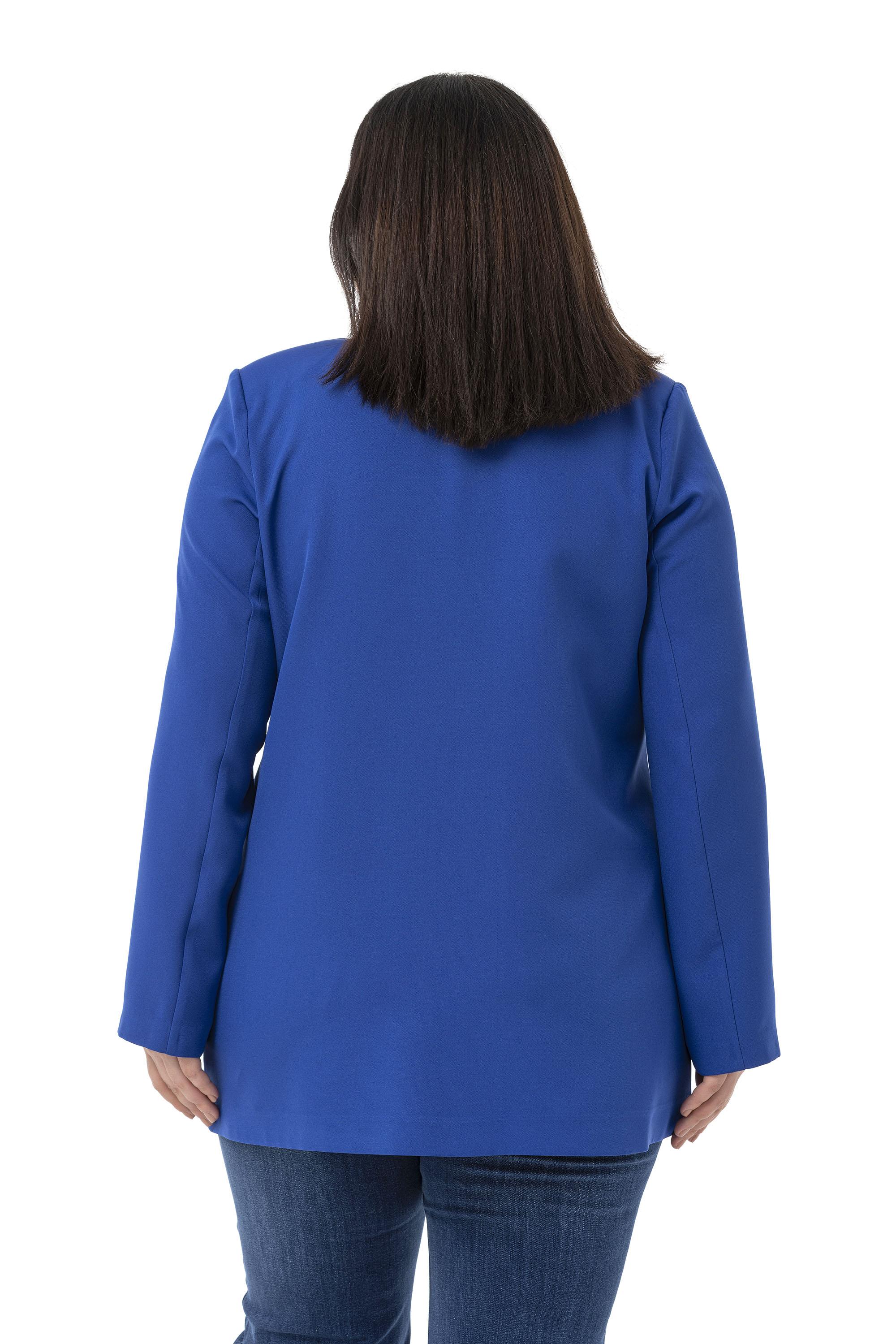 Büyük Beden Kaplama Düğmeli Kruvaze Saks Mavi Astarsız Ceket