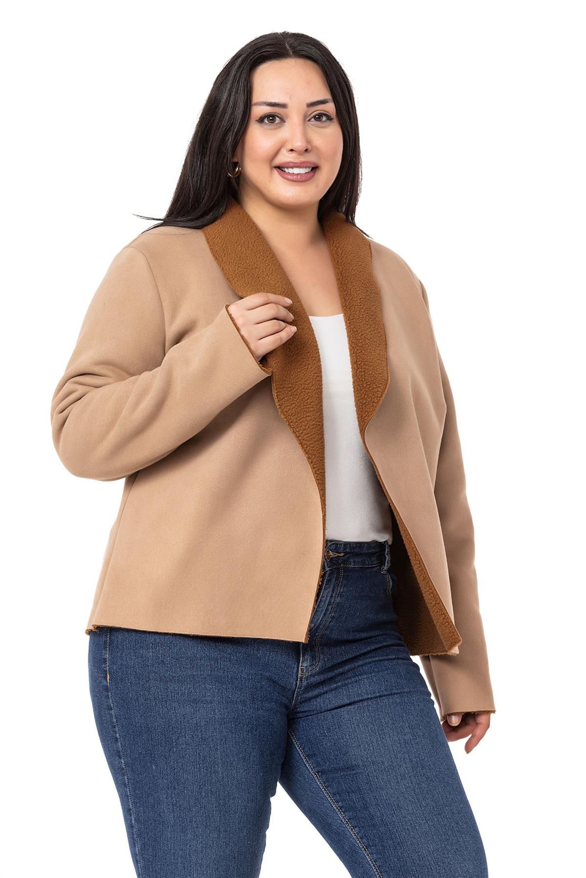 Plus Size Shawl Collar Inside Fur Short Suede Mink Jacket