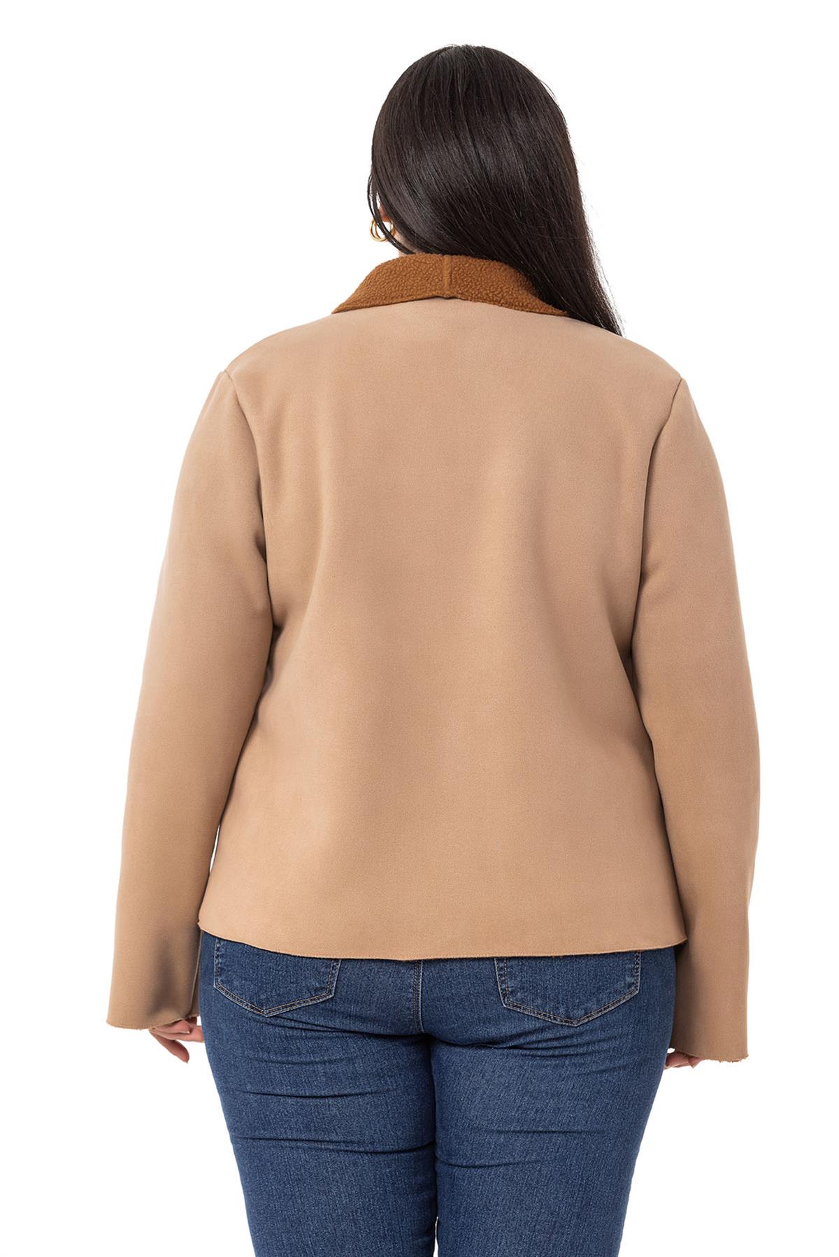 Plus Size Shawl Collar Inside Fur Short Suede Mink Jacket