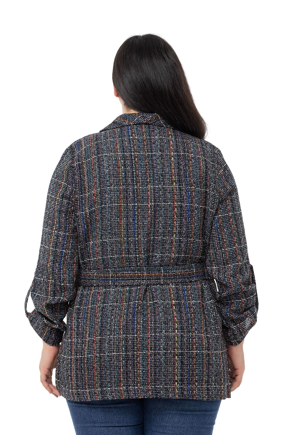Plus Size Shawl Collar Fold Sleeves Belted Black Jacket