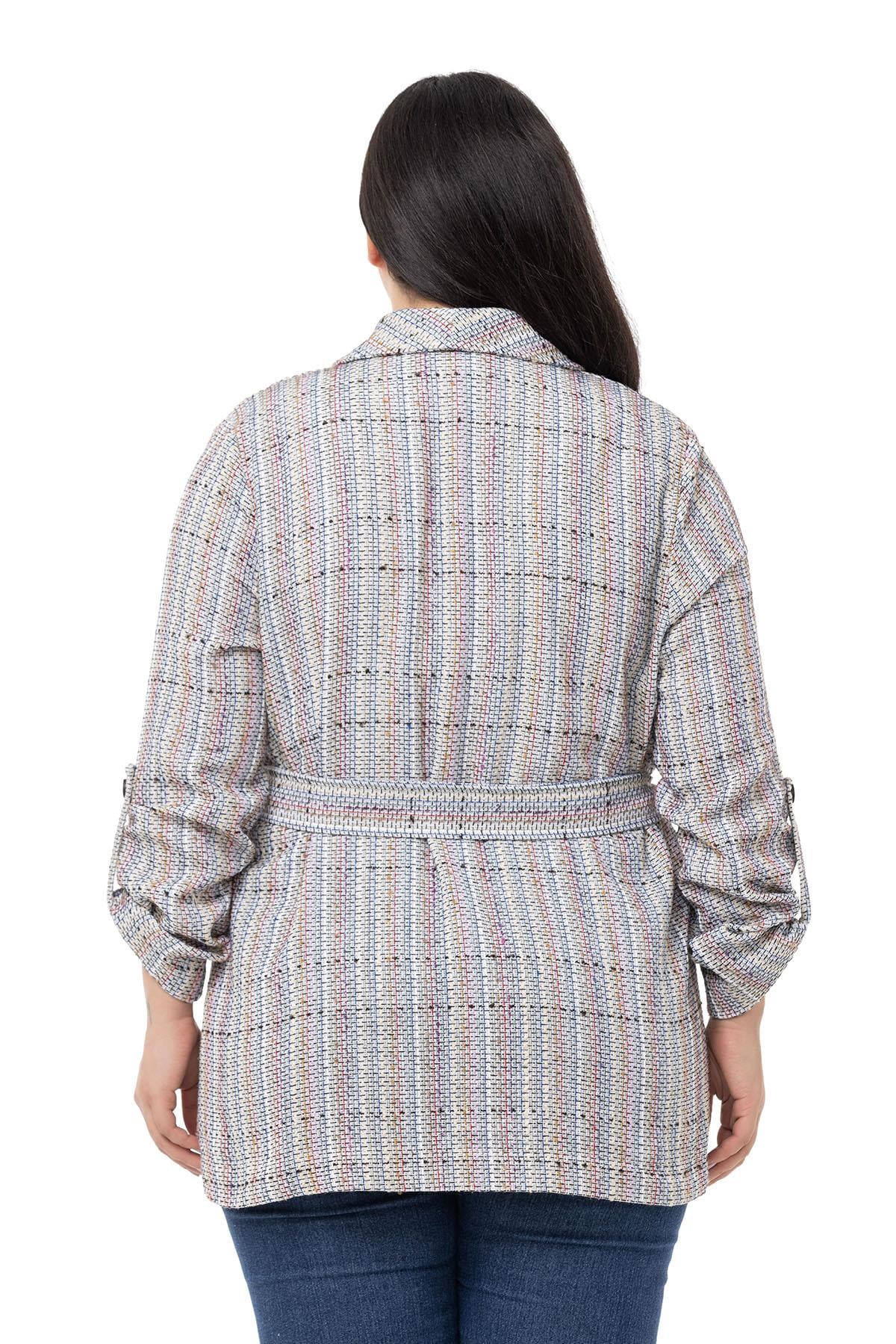 Plus Size Shawl Collar Fold Sleeves Belted Ecru Lilac Jacket