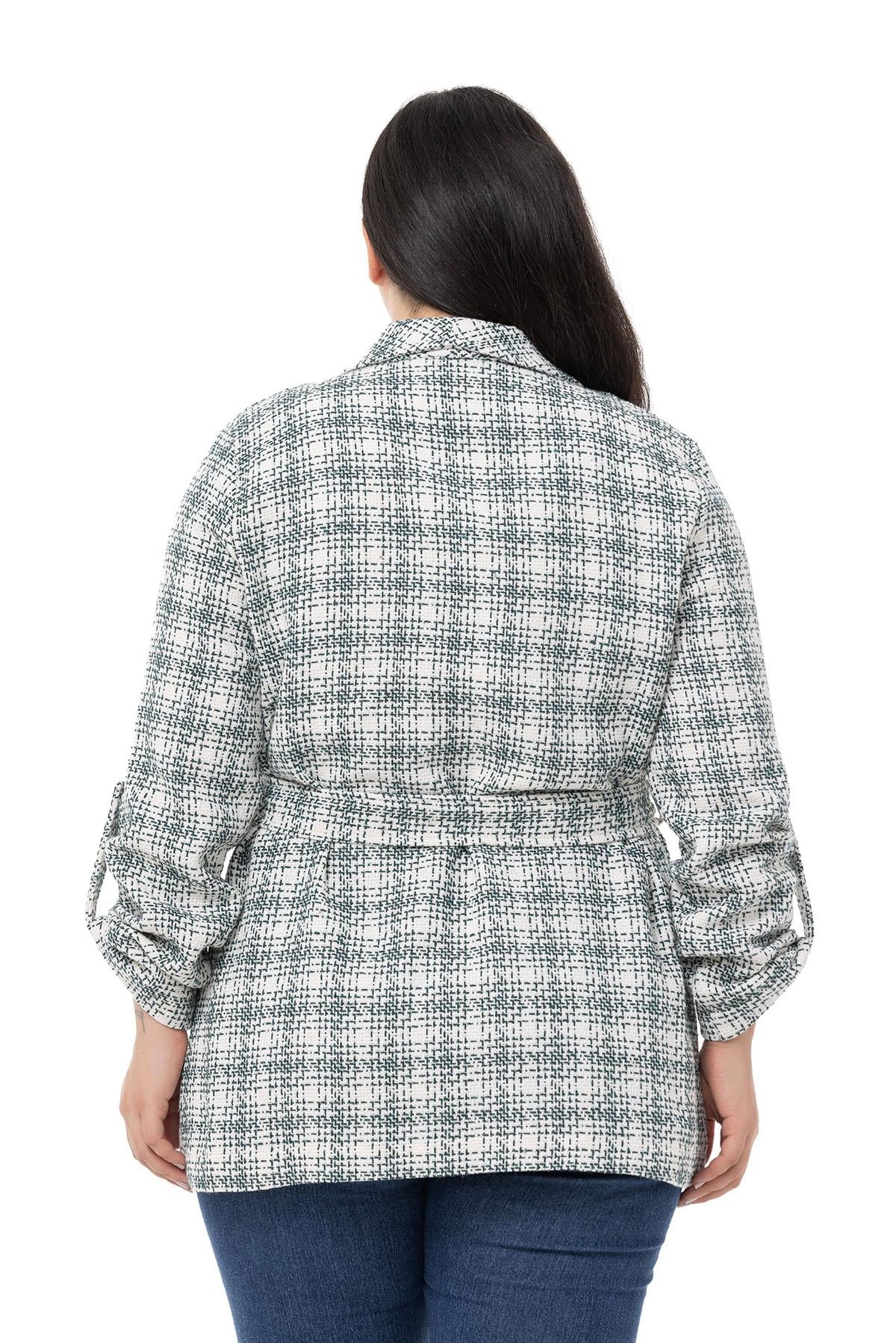 Plus Size Shawl Collar Fold Sleeves Belted Khaki Jacket