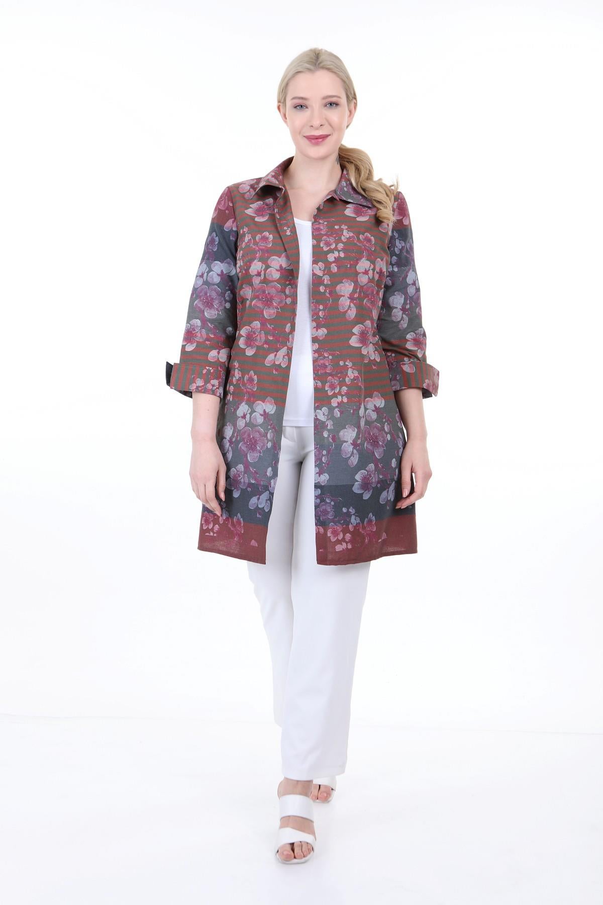 Shirt Collar Self Patterned Buttonless Green Shirt Jacket
