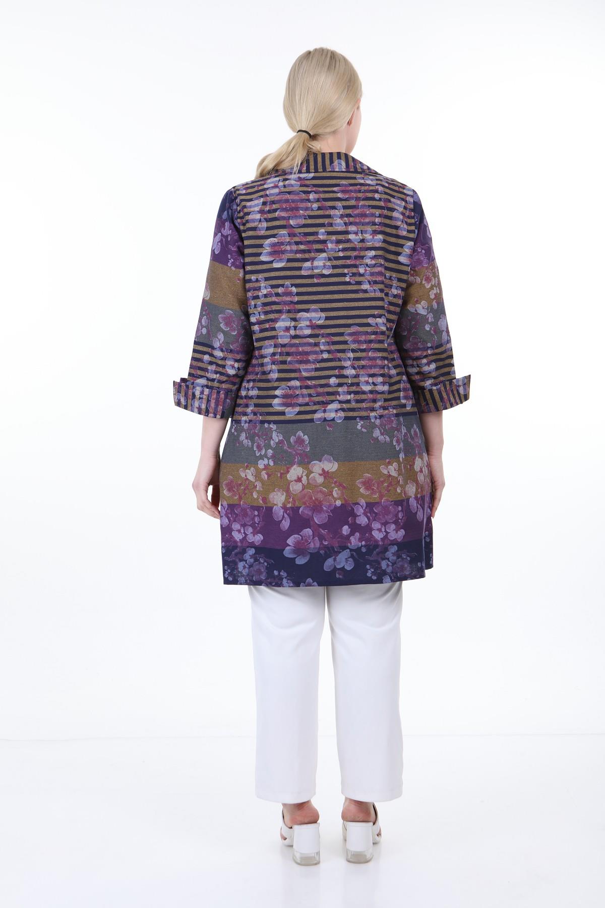 Shirt Collar Self Patterned Buttonless Purple Shirt Jacket