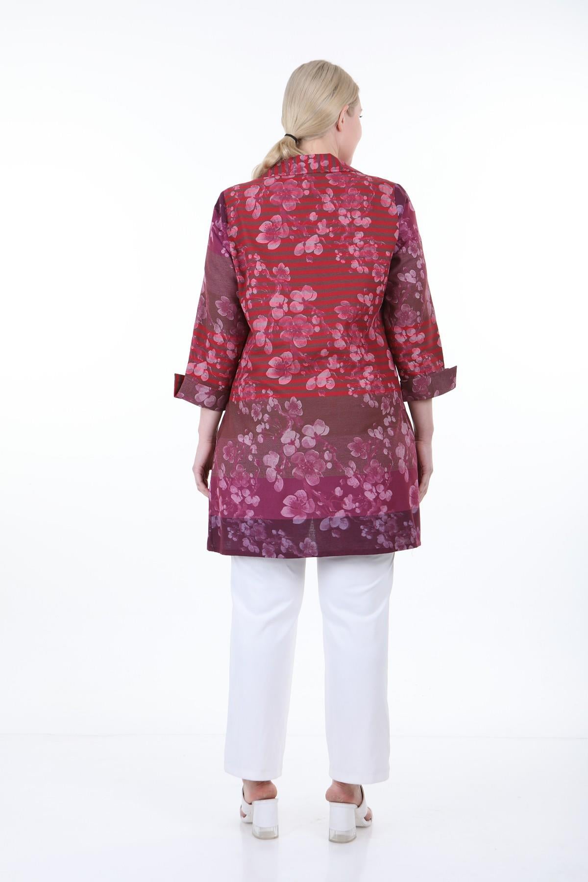 Shirt Collar Self Patterned Buttonless Red Shirt Jacket