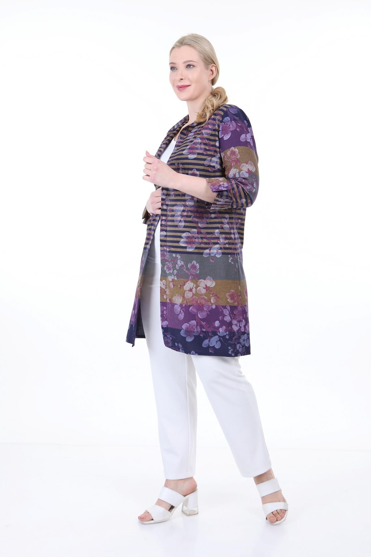 Shirt Collar Self Patterned Buttonless Purple Shirt Jacket