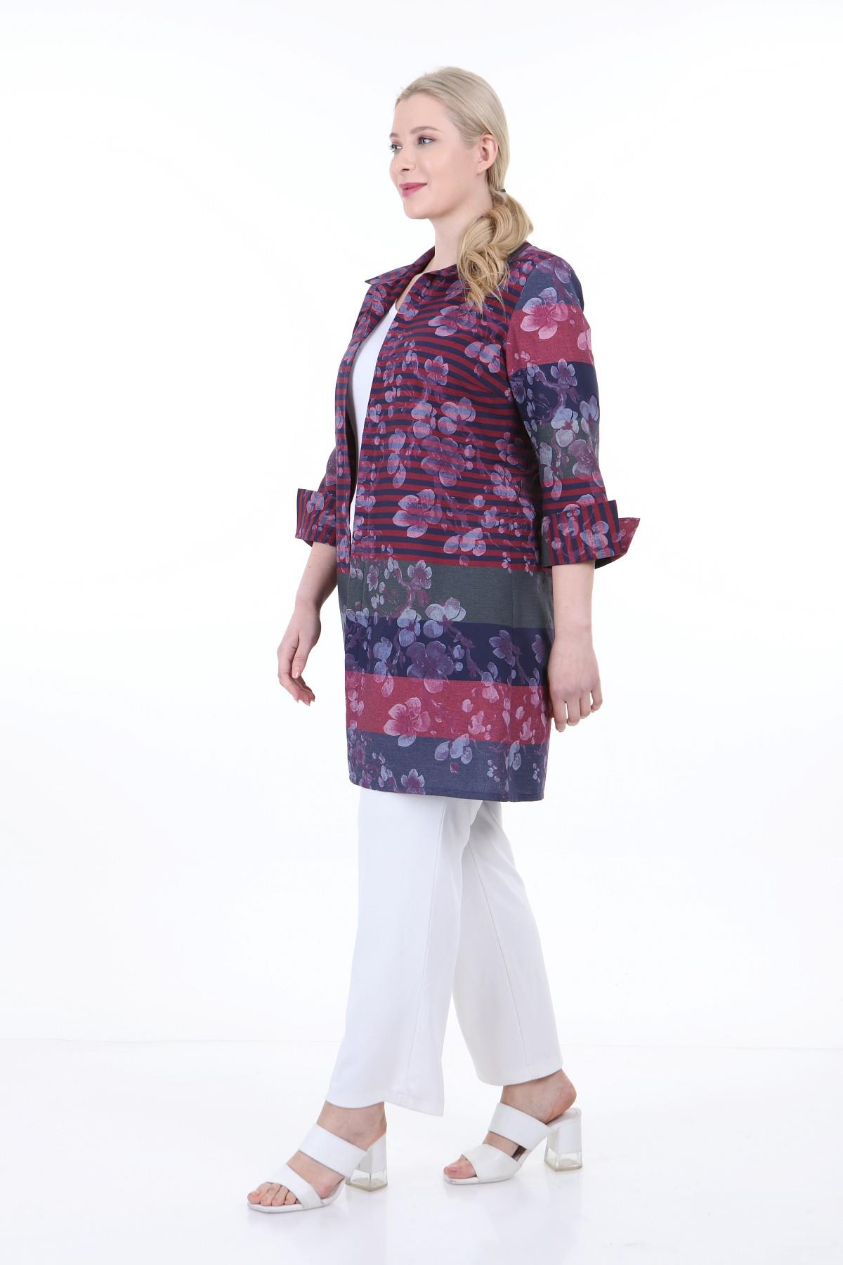 Shirt Collar Self Patterned Buttonless Burgundy Shirt Jacket
