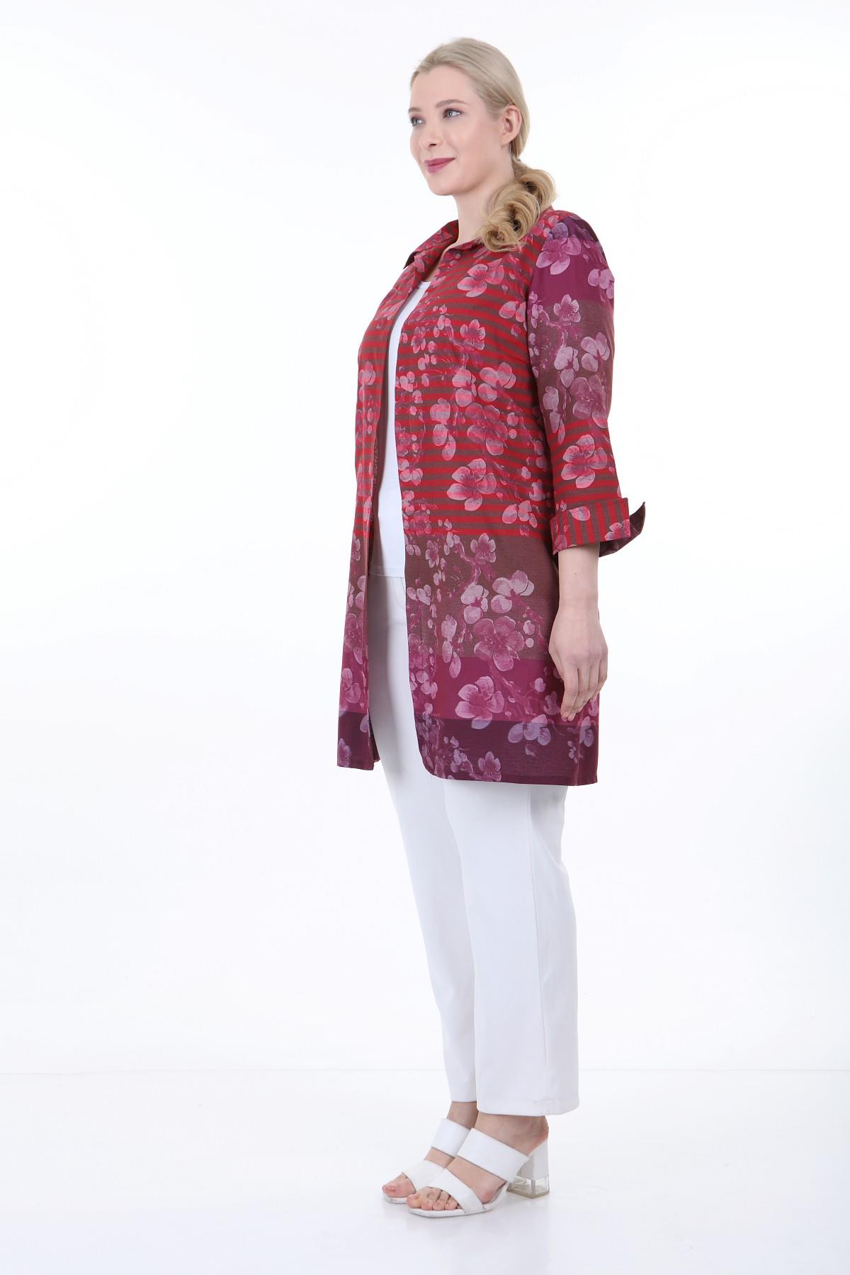 Shirt Collar Self Patterned Buttonless Red Shirt Jacket