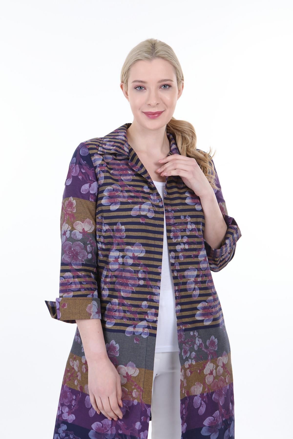 Shirt Collar Self Patterned Buttonless Purple Shirt Jacket