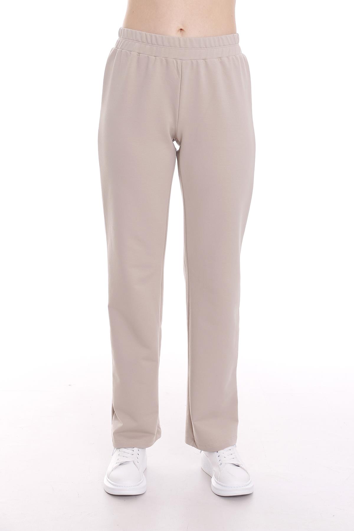 Beige Tube Leg Sweatpants with Elastic Waist