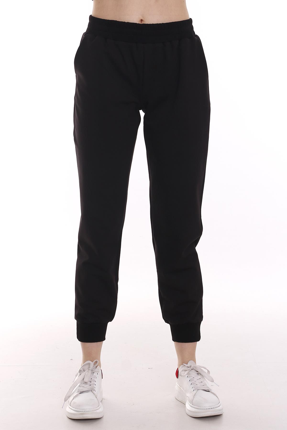 Black Sweatpants with Elastic Waist and Front Pockets